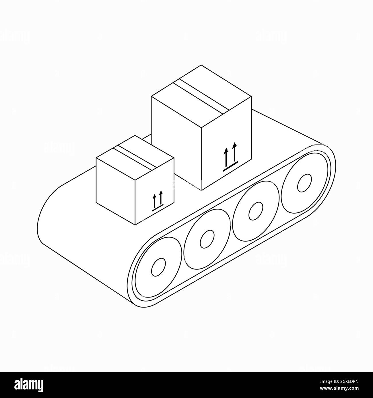 Conveyor belt with boxes icon in isometric 3d style isolated on white ...