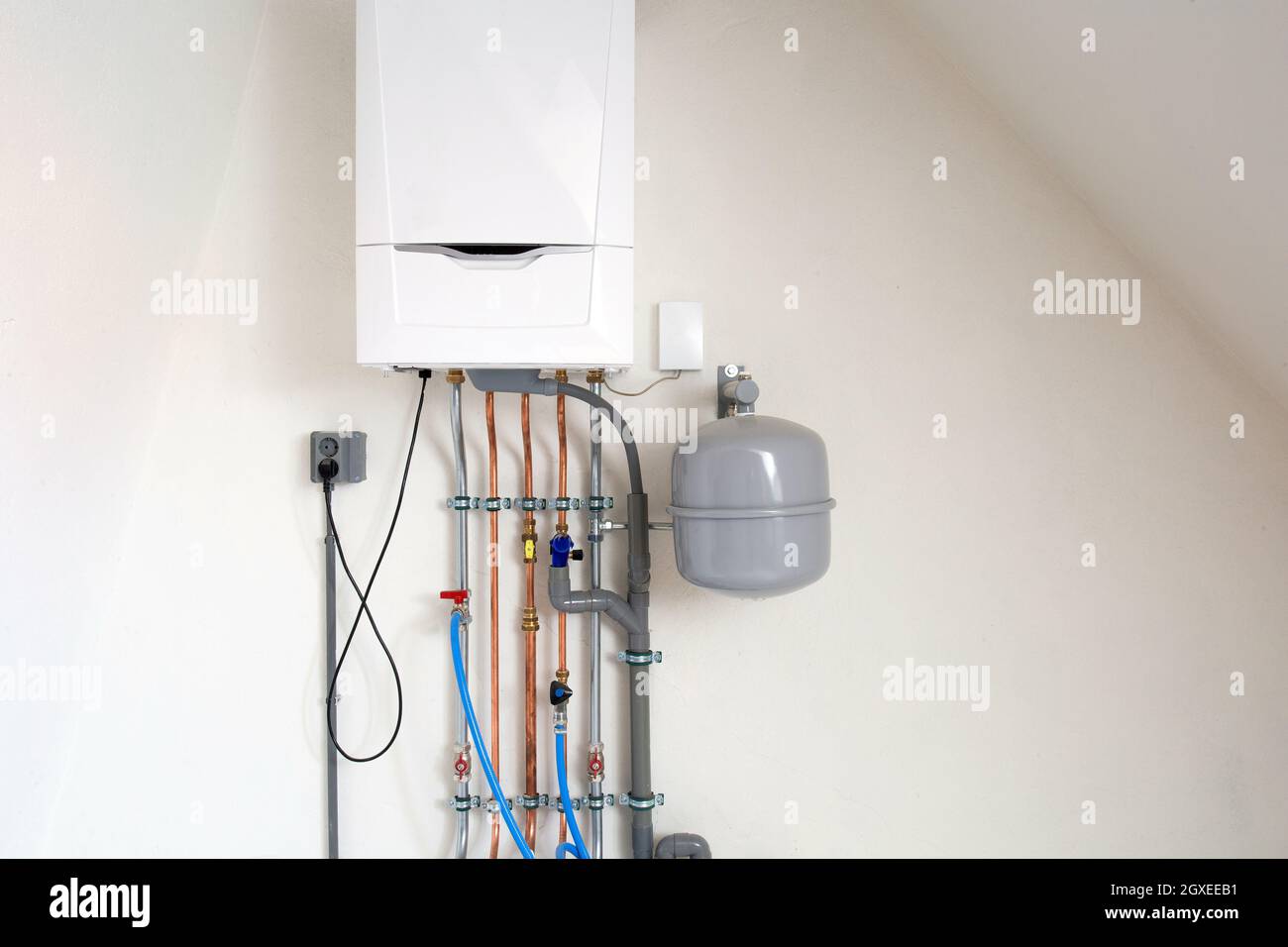 New gas boiler, Heating system with copper pipes, valves and other