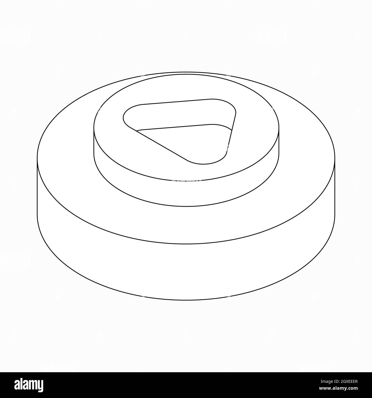 Rounded play button icon in isometric 3d style isolated on white ...