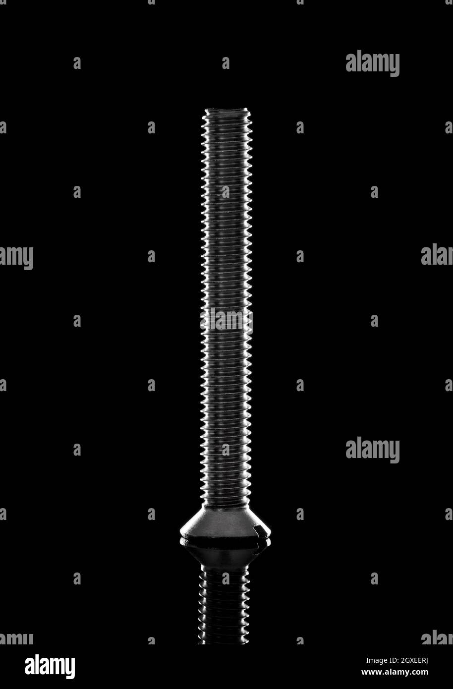 Metal bolt and nut on black background Stock Photo