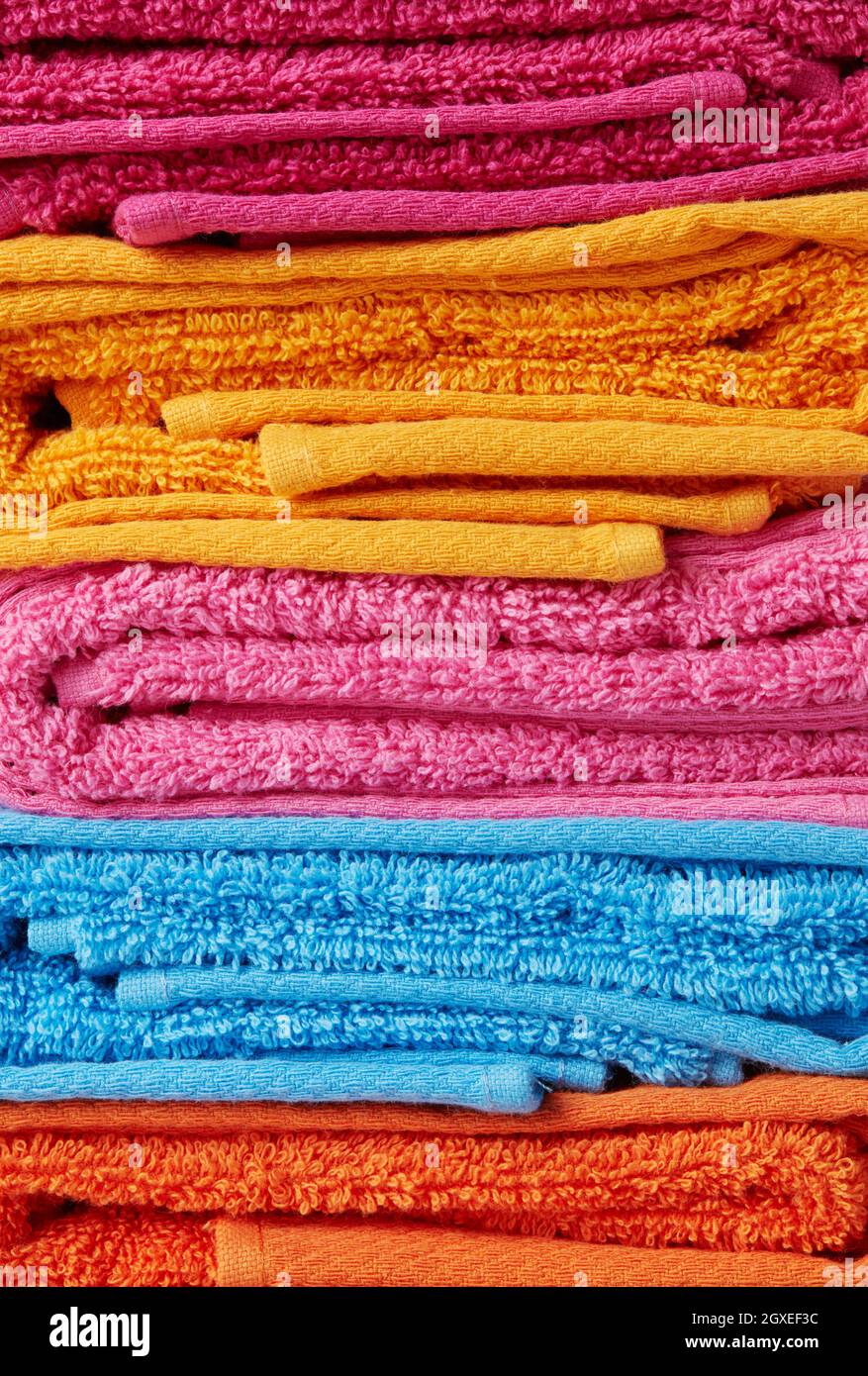 Colorful towels stack close-up Stock Photo