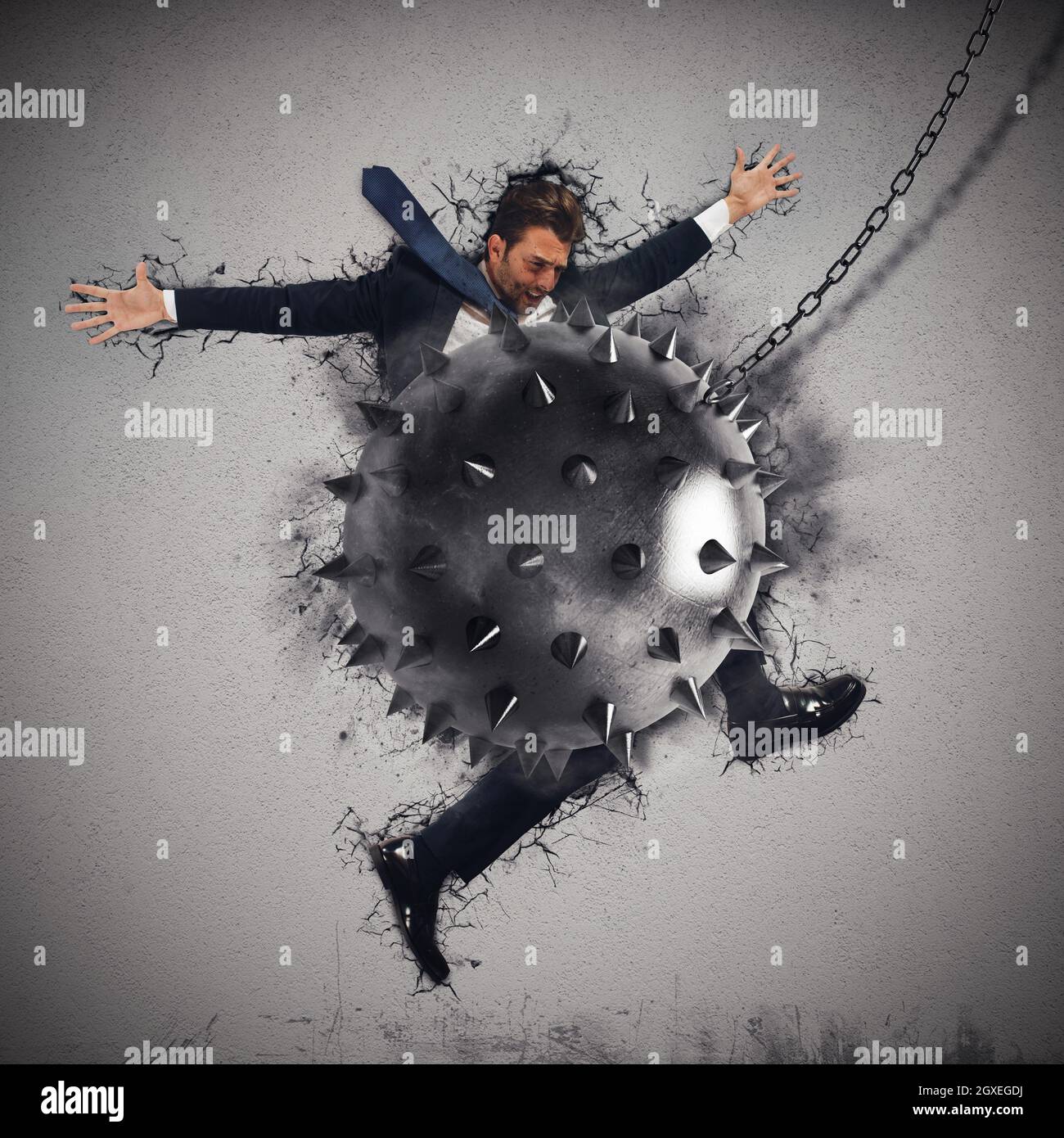 Man crushed by a iron sharpened ball Stock Photo Alamy