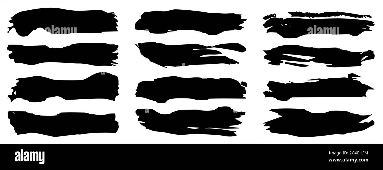 Collection of artistic grungy black paint hand made creative brush ...