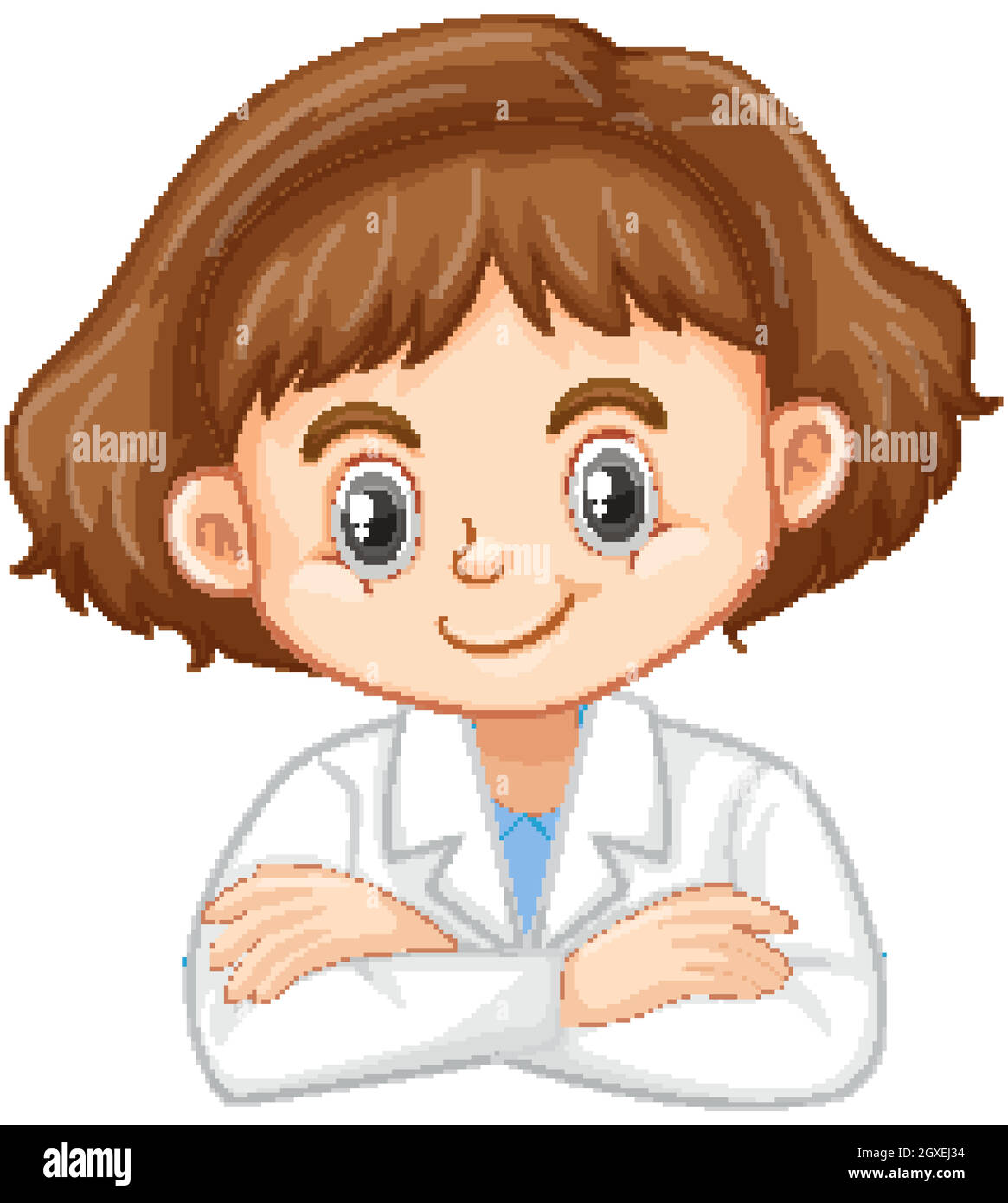 Cute girl in science gown on white background Stock Vector