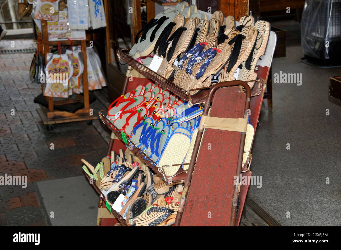 Geta, the Japanese flipflop sandals, sold at a souvenir store, Nikko