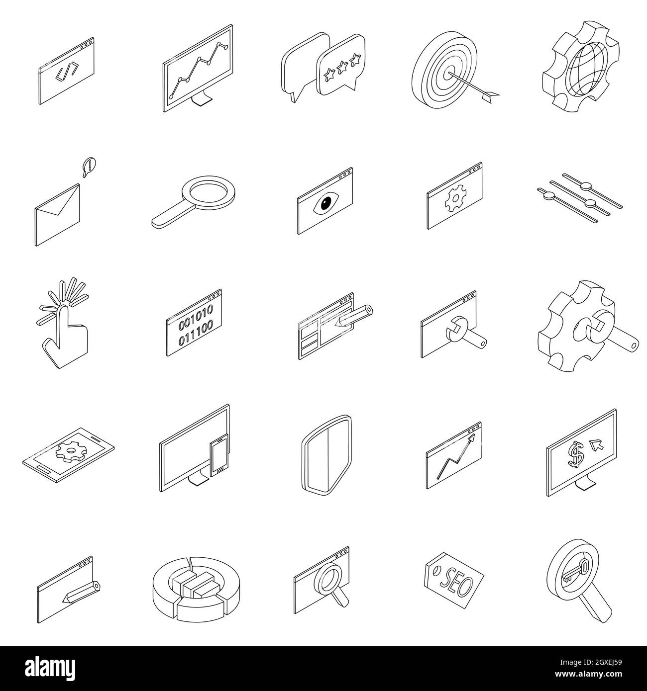 SEO icons set in isometric 3d style isolated on white background Stock ...