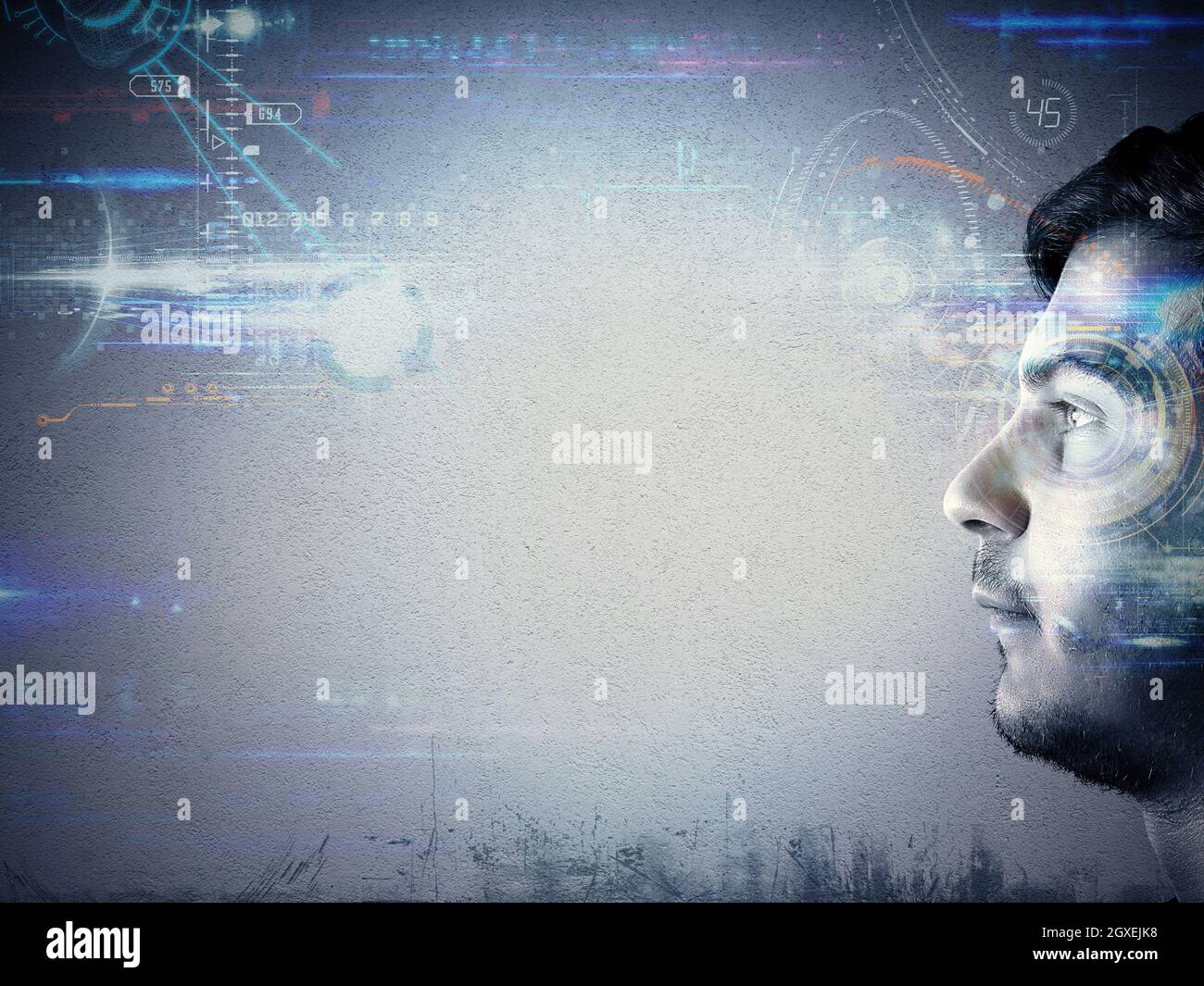 Man looks the technology of the future Stock Photo - Alamy