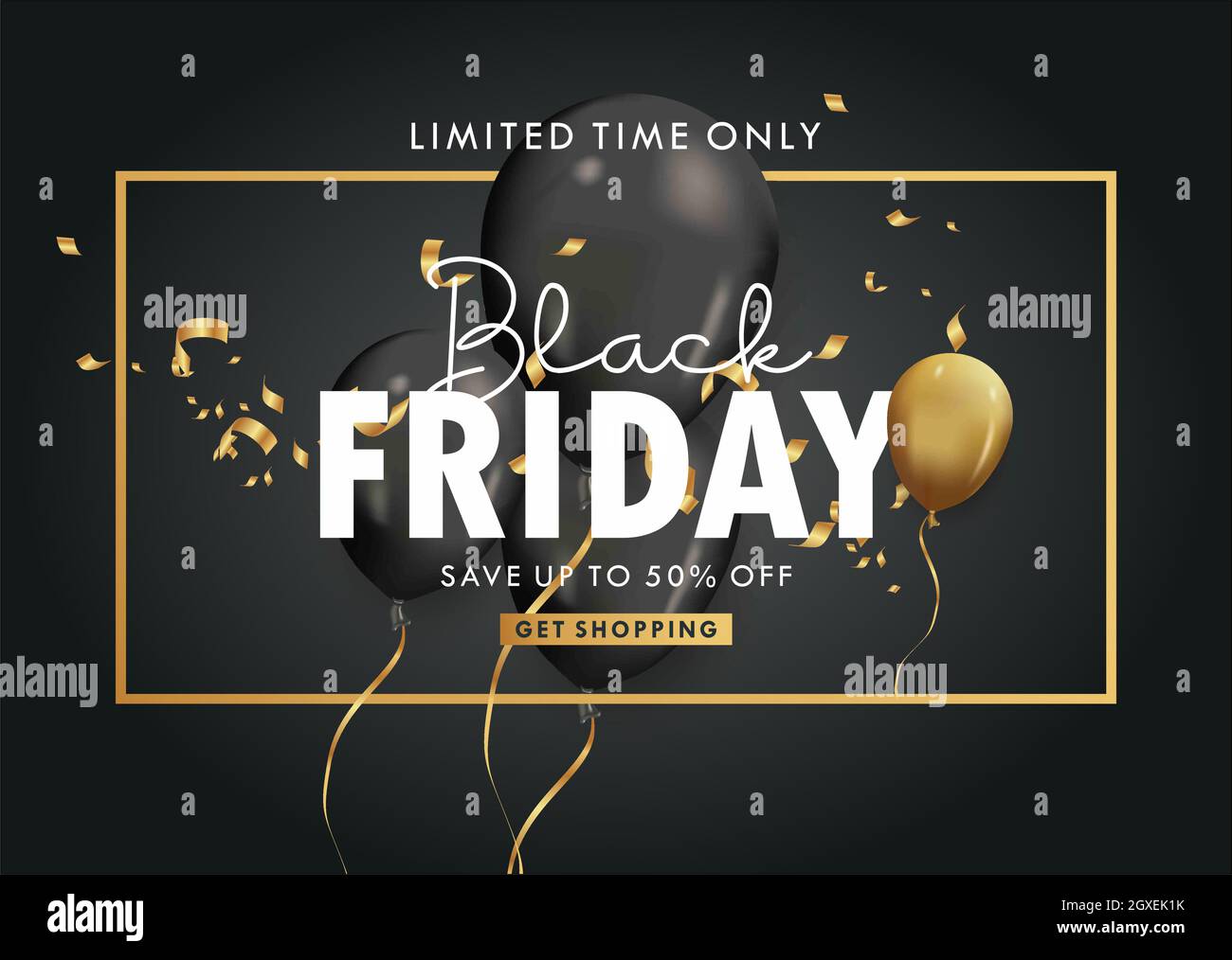 luxury Black friday sale background with beautiful golden balloons and