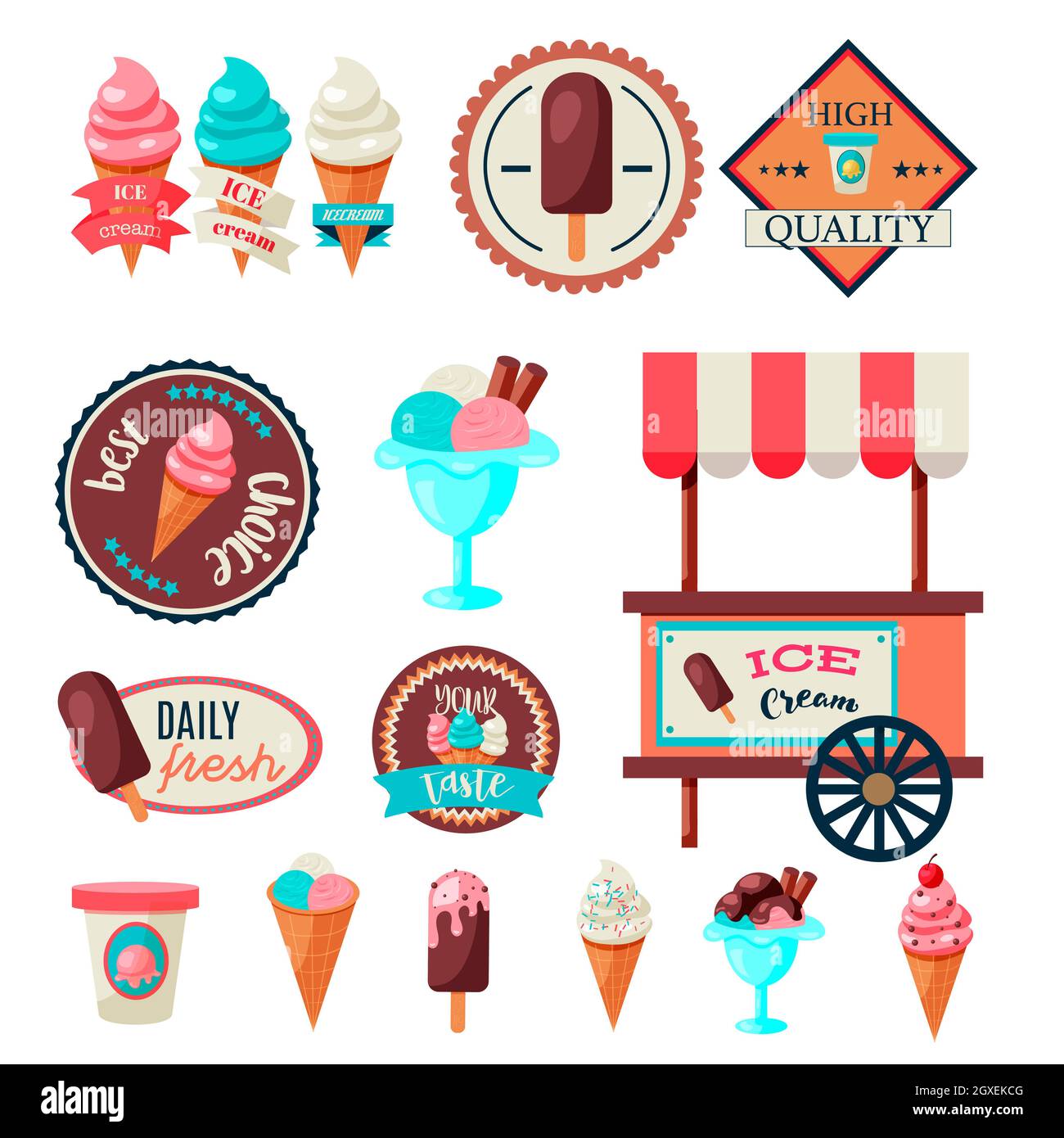 Vintage ice cream label set template isolated on white background Stock