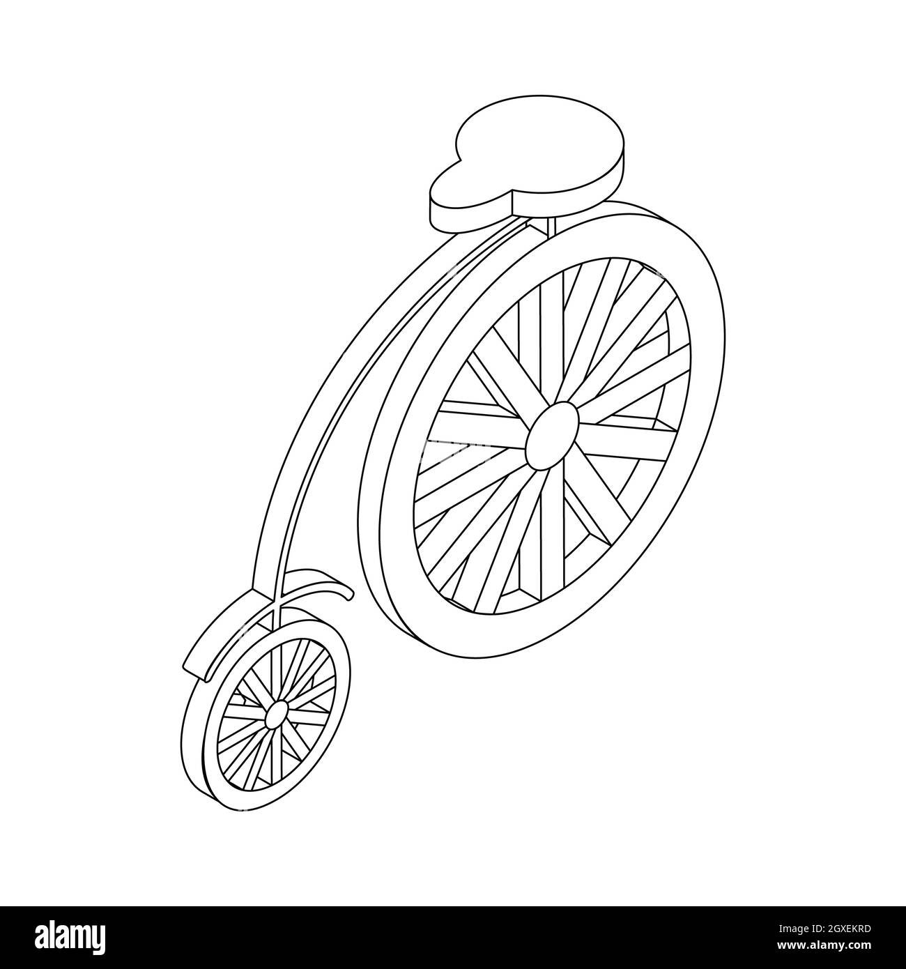 Bicycle icon, isometric 3d style. Retro style circus bike with big rear