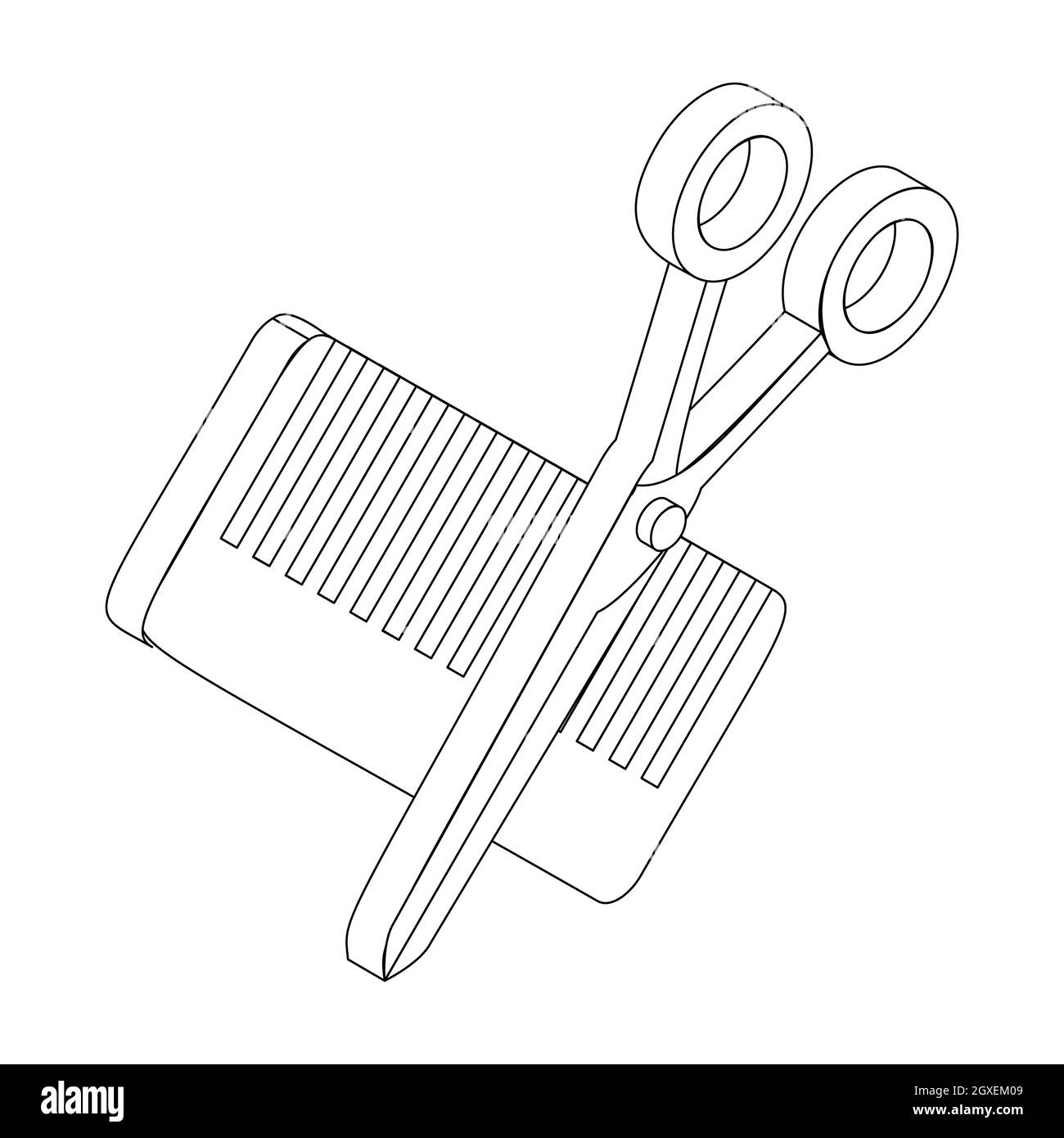 Comb and scissors icon in isometric 3d style isolated on white background Stock Photo