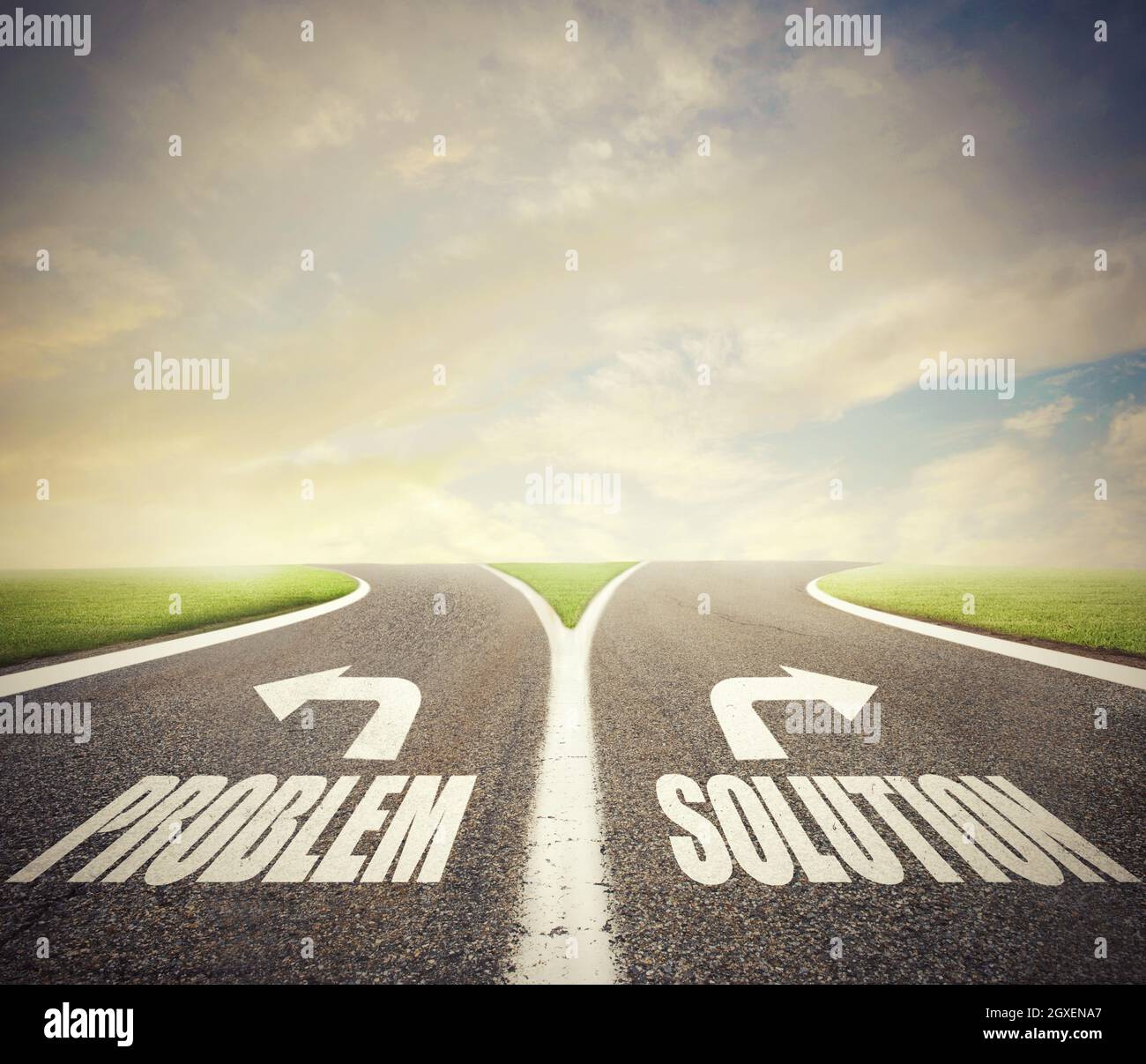 Crossroads with problem and solution way. Concept of right decision in business Stock Photo Alamy