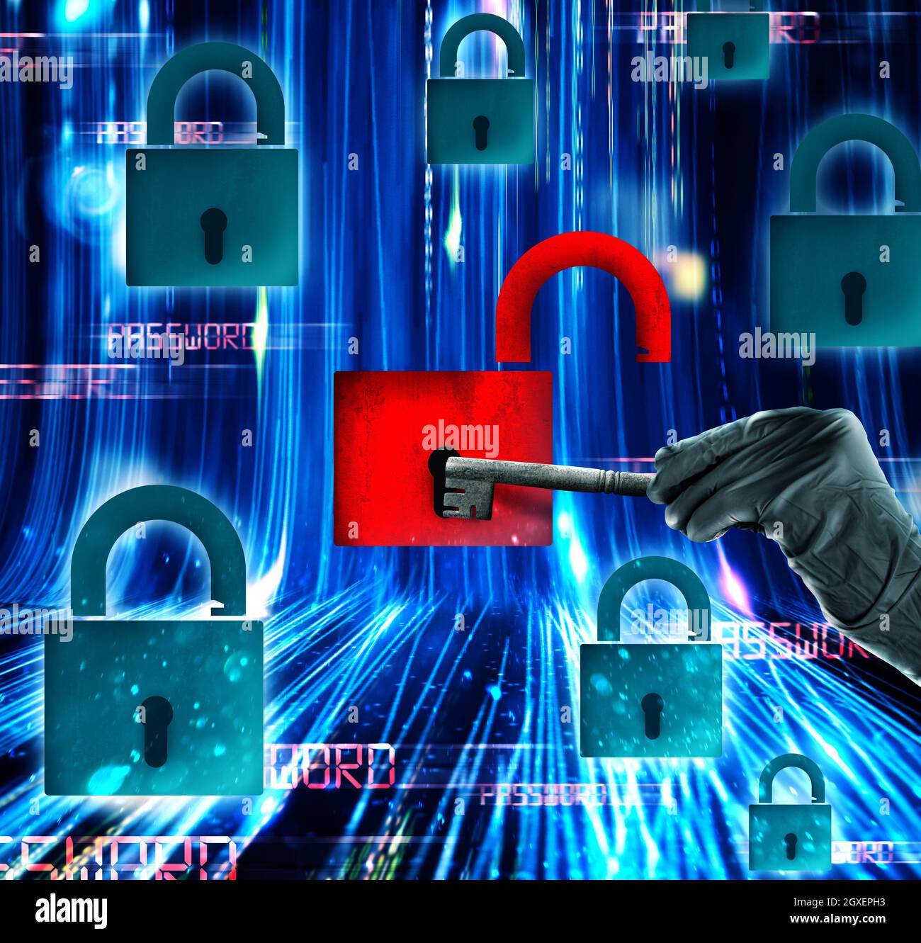 Open padlock with a key padlocks closed on the background Stock Photo ...