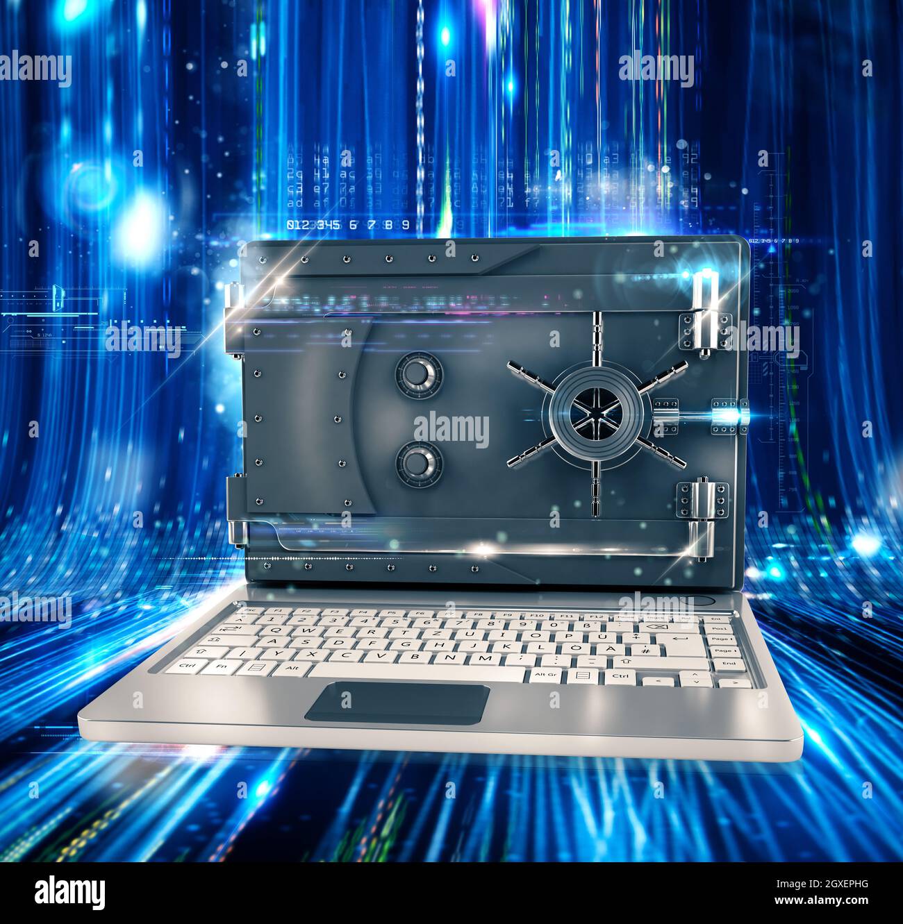 Hd Computer Closed Computer with screen as a safe closed 3d rendering Stock Photo - Alamy