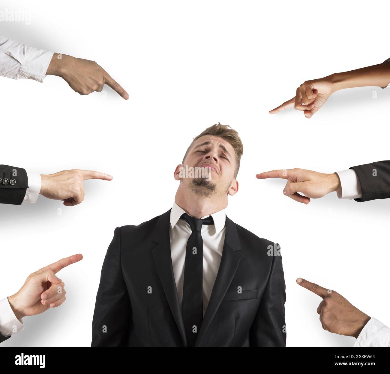 Concept of accused businessman with fingers pointing Stock Photo - Alamy