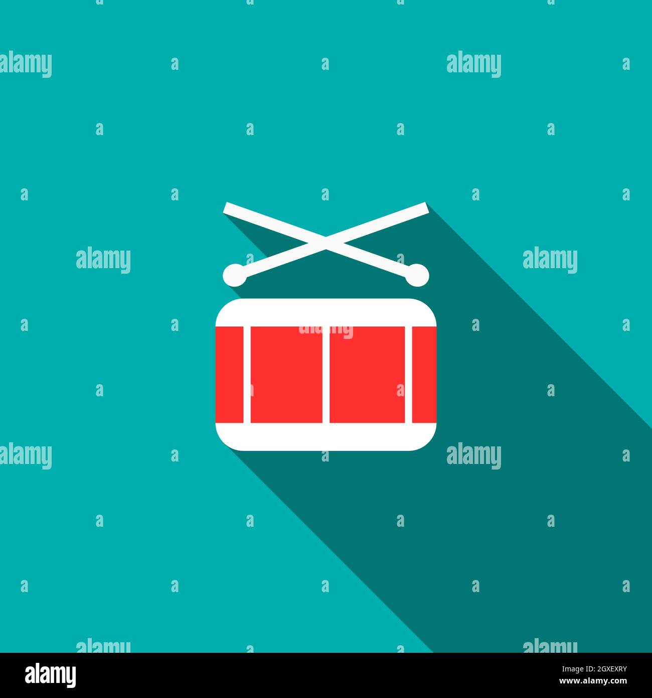 Drum and drumsticks icon in flat style on a blue background Stock Photo ...