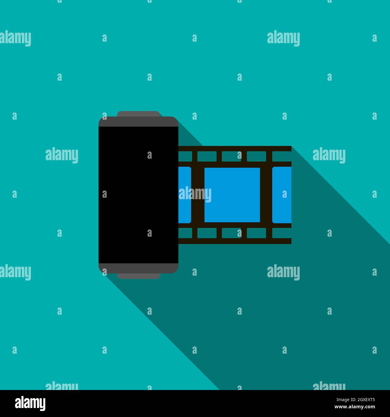 Camera film roll icon in flat style on a blue background Stock Photo Alamy