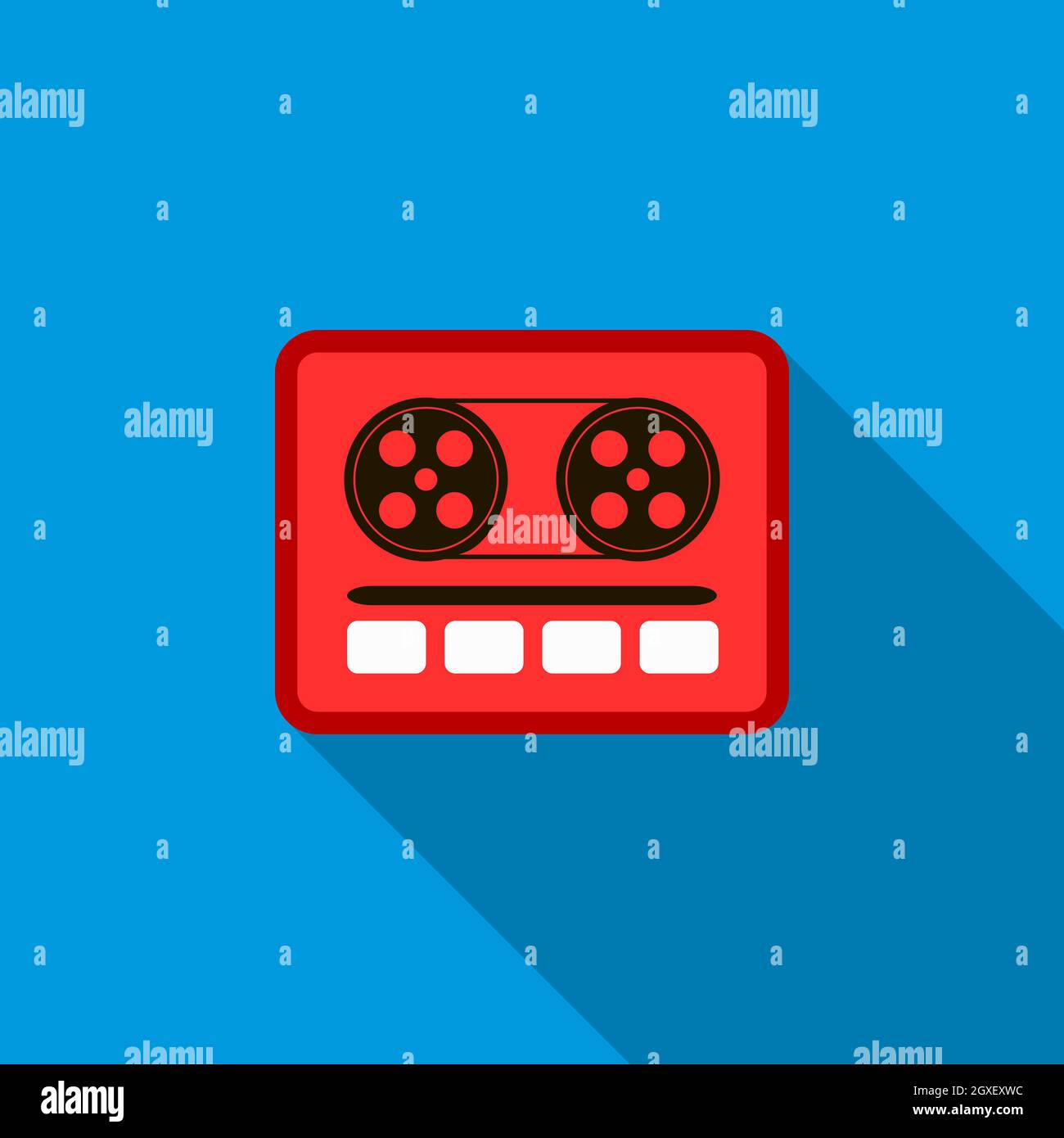 Boom box or radio cassette tape player icon in flat style on a blue ...