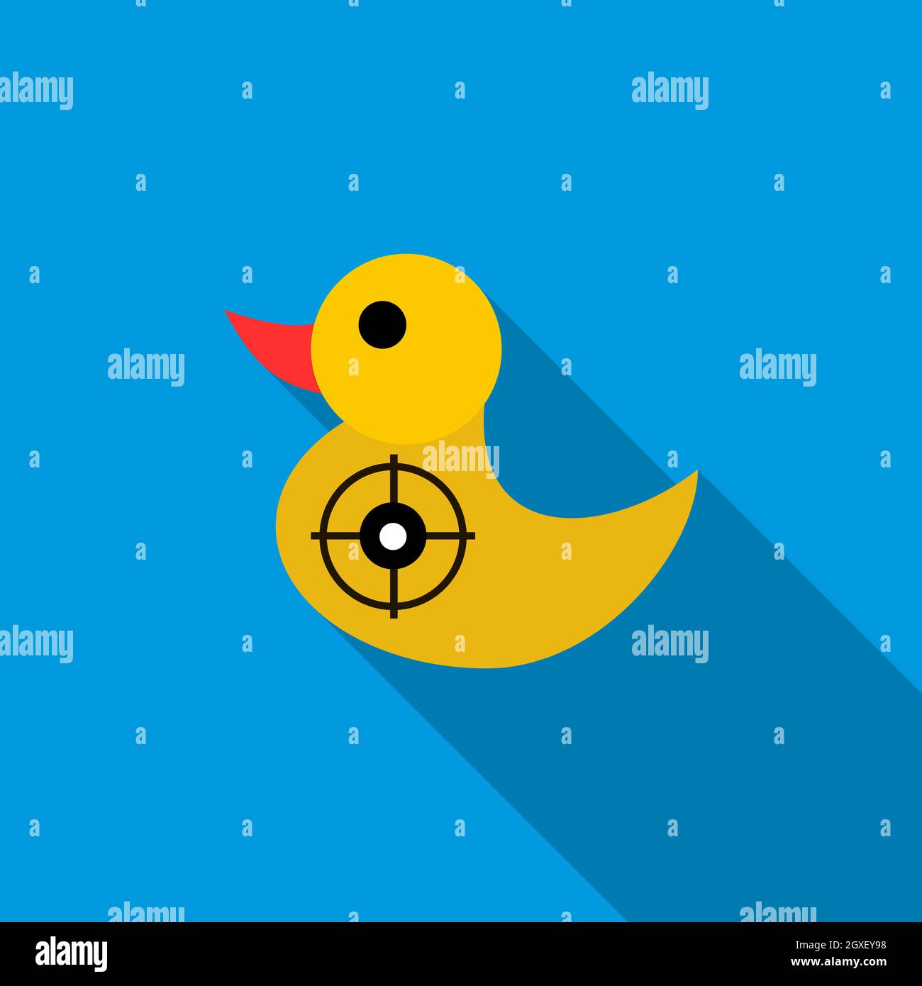 Yellow duck target icon in flat style on a blue background Stock Photo