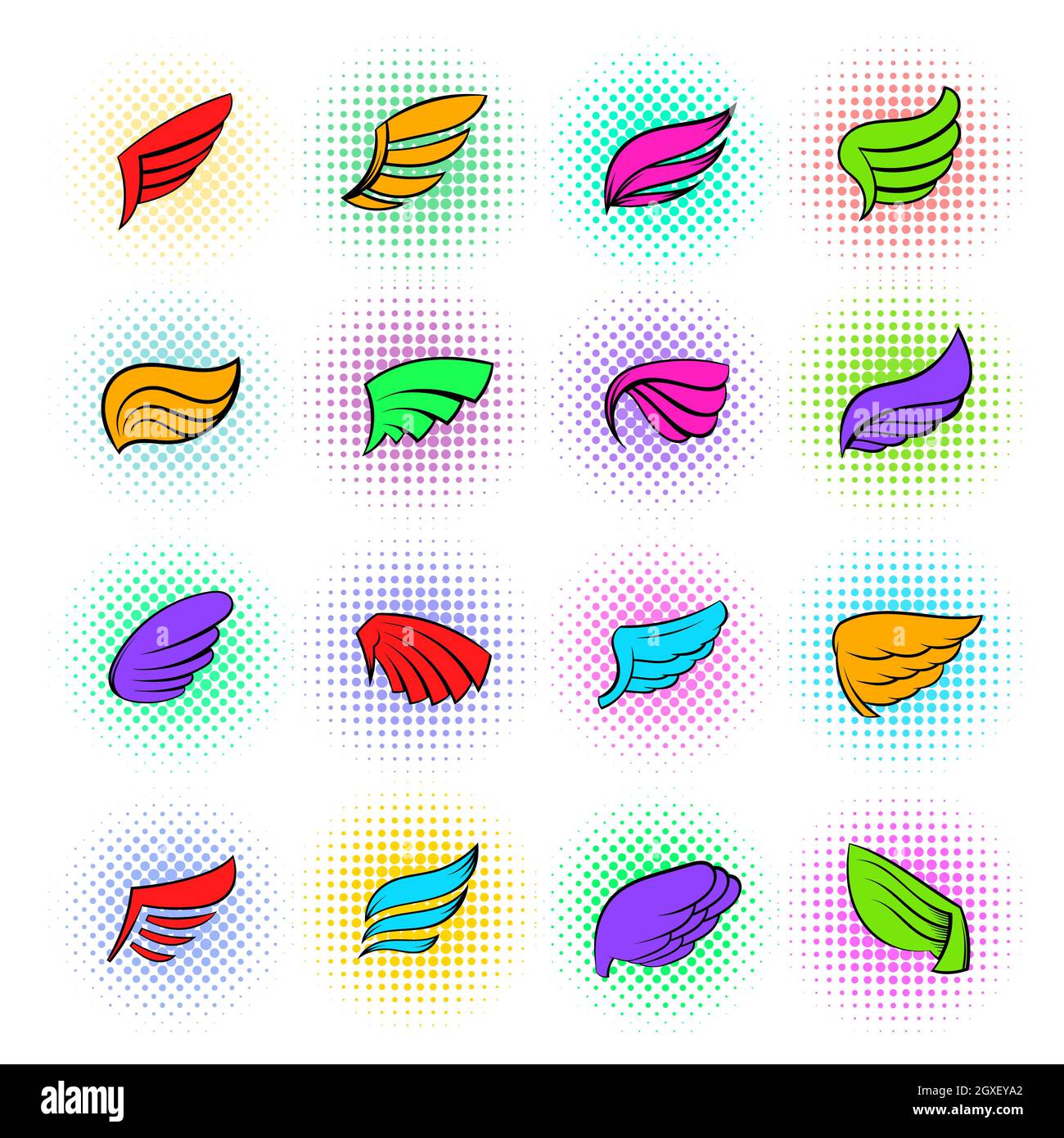 Wings icons set in pop-art style isolated on white Stock Photo - Alamy