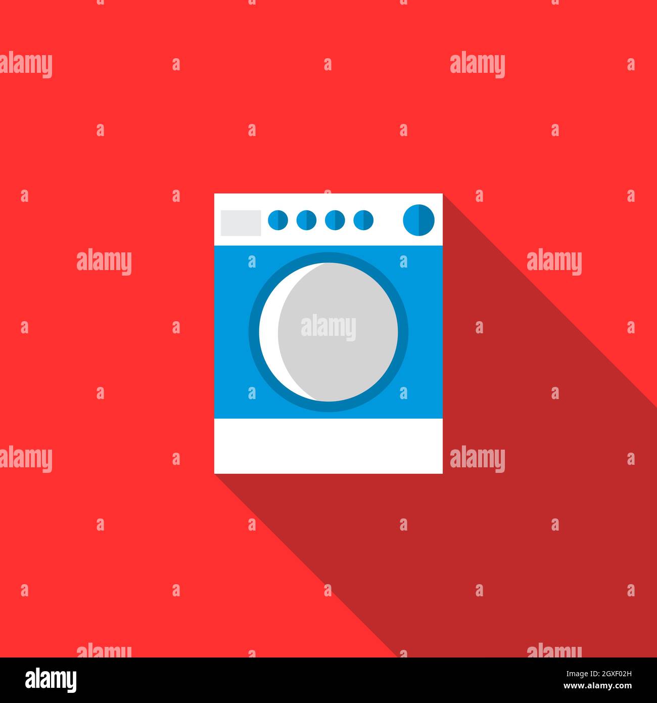 Blue washing machine icon in flat style on a red background Stock Photo