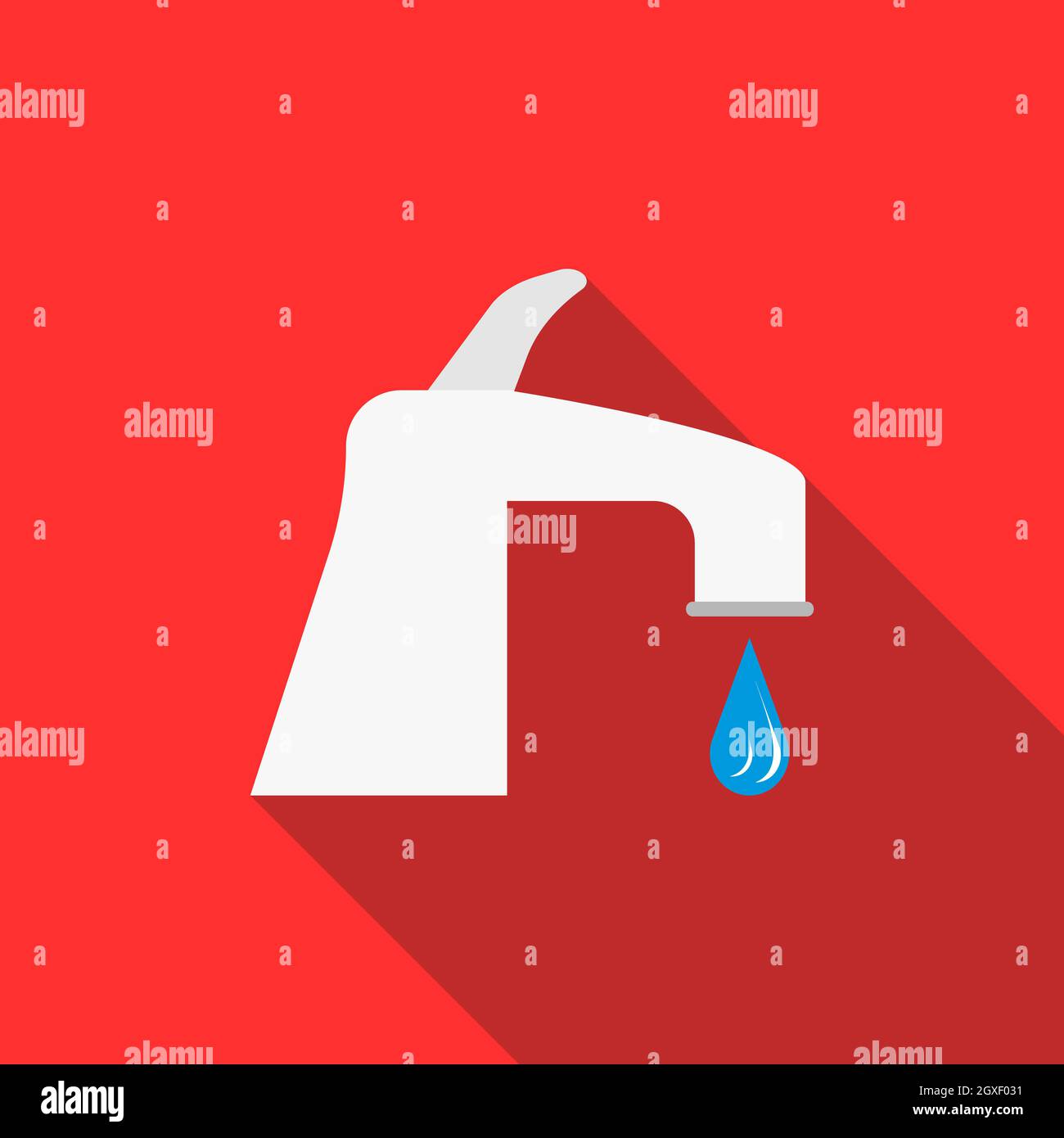 Water tap with drop icon in flat style on a red background Stock Photo ...