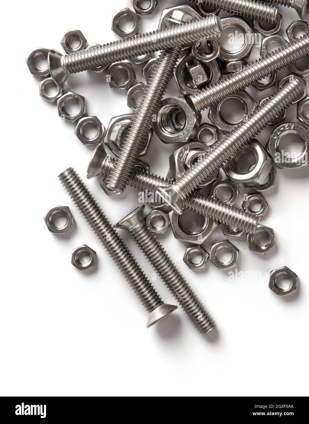 Steel screws and nuts on white background Stock Photo