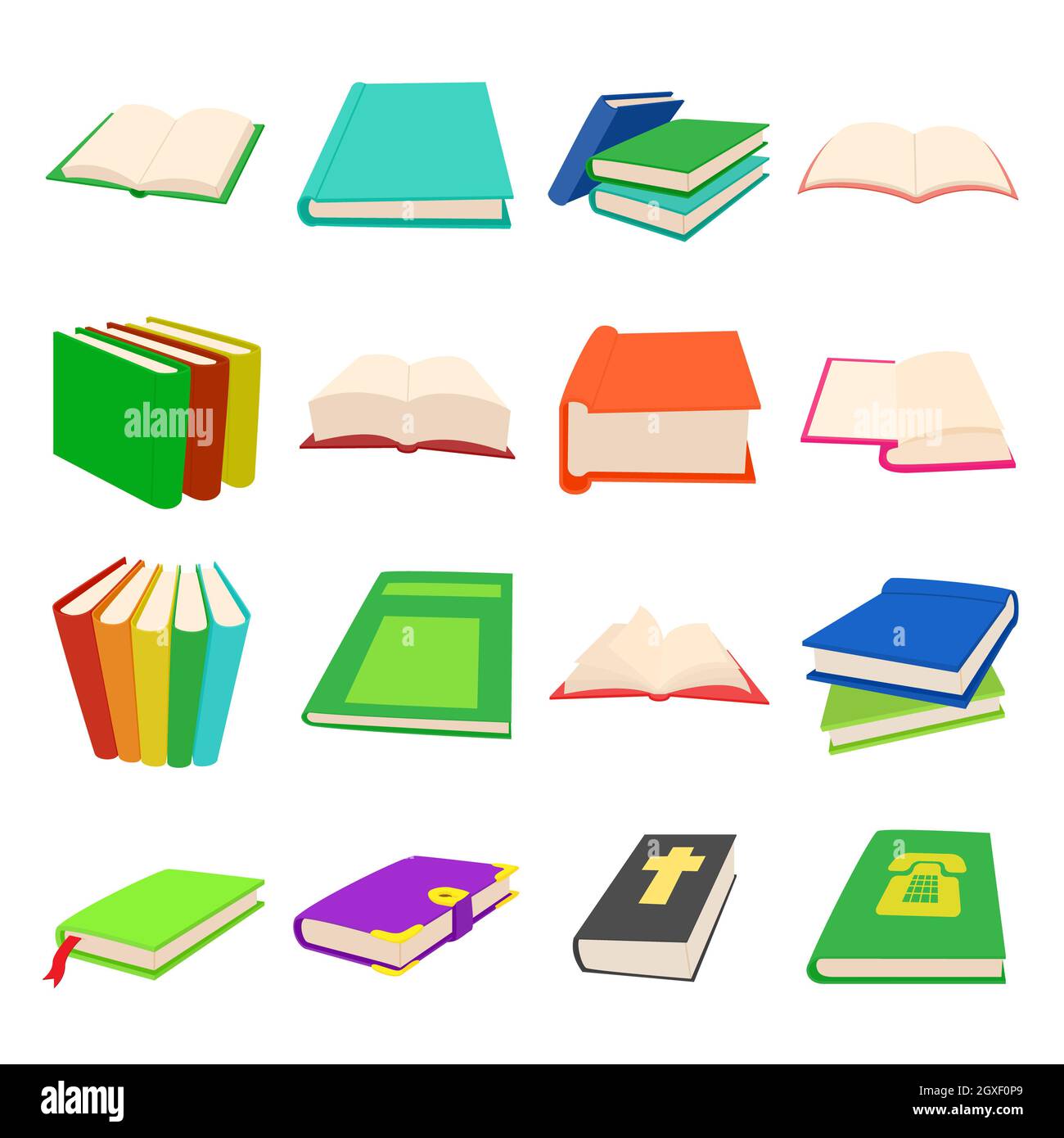 Book icons set in cartoon style for any design Stock Photo - Alamy