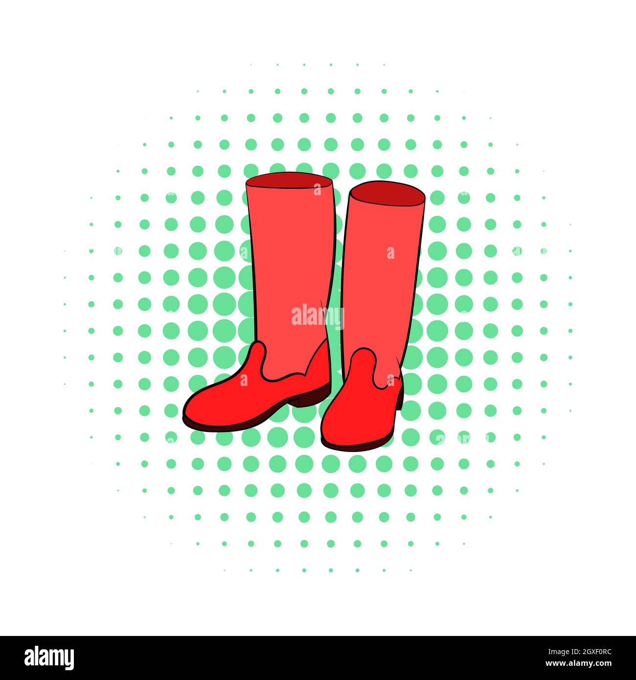 Rubber boots icon in comics style on dotted background. Shoes symbol ...