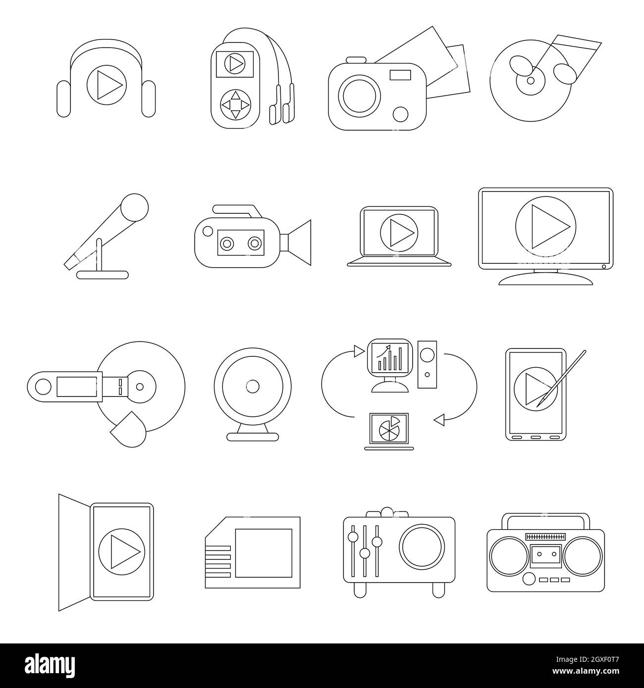 Multimedia icons set in thin line style isolated on white background ...