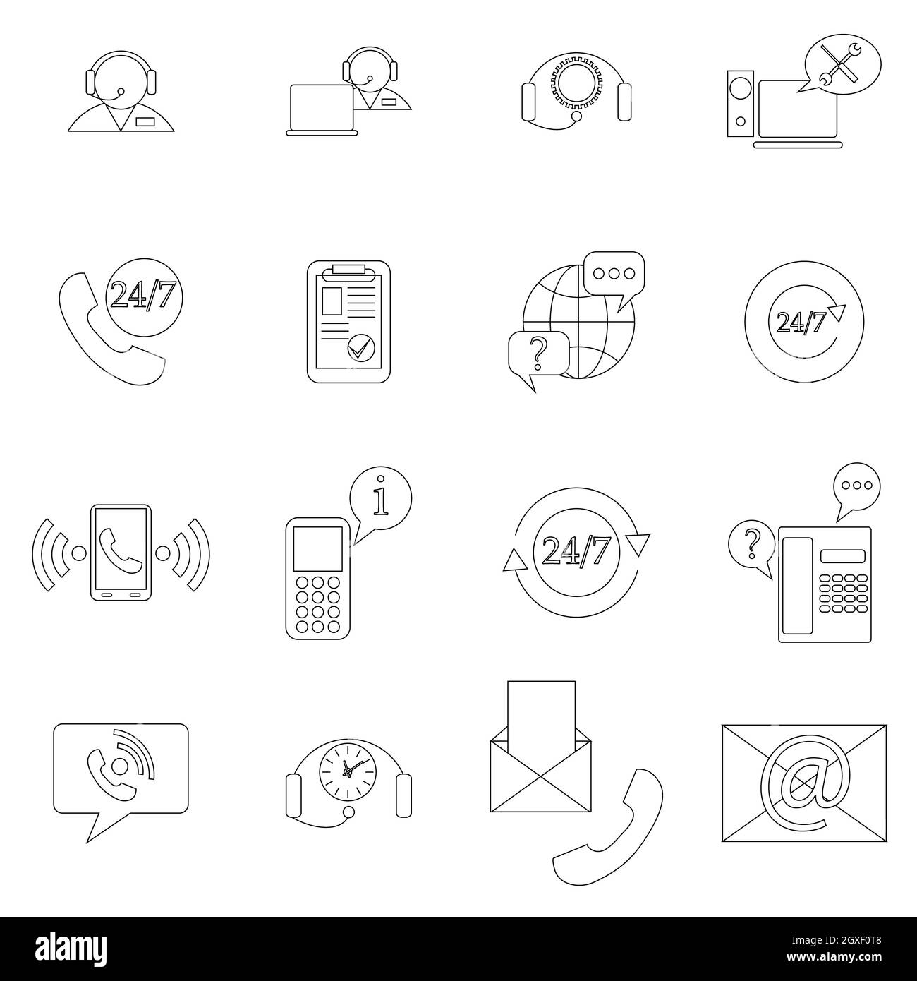 Support service icons set in thin line style isolated on white ...