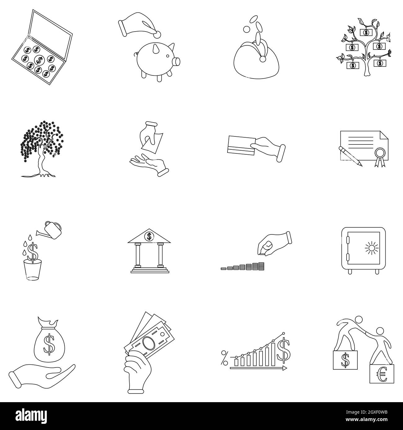 Money icons set in thin line style isolated on white background Stock ...