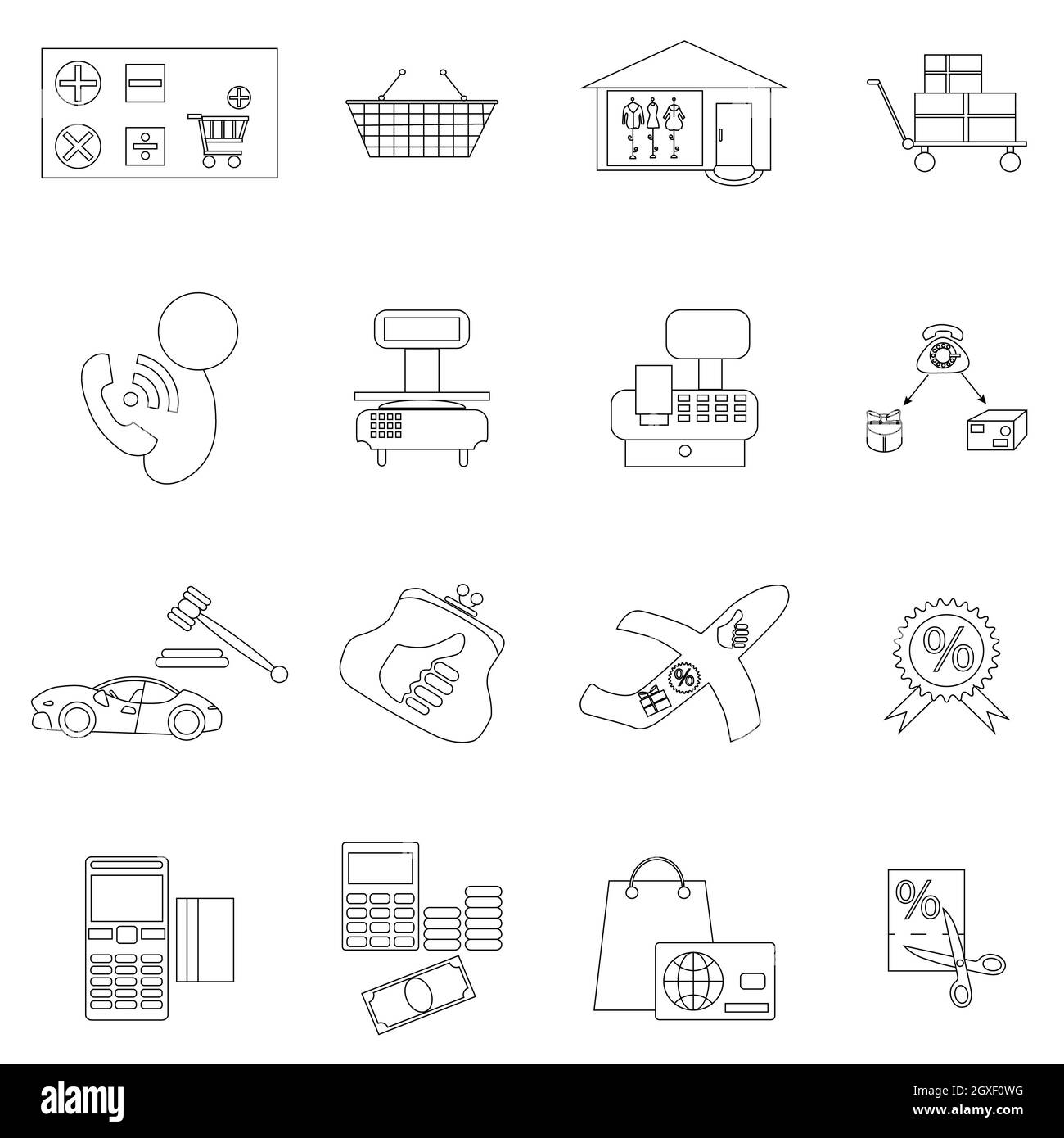 Shopping icons set in thin line style isolated on white background ...