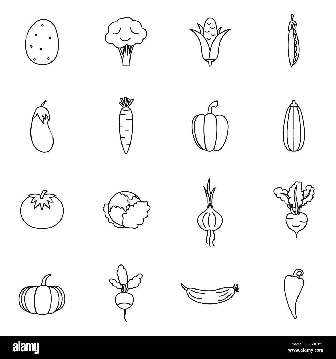 Vegetables icons set in thin line style isolated on white background ...