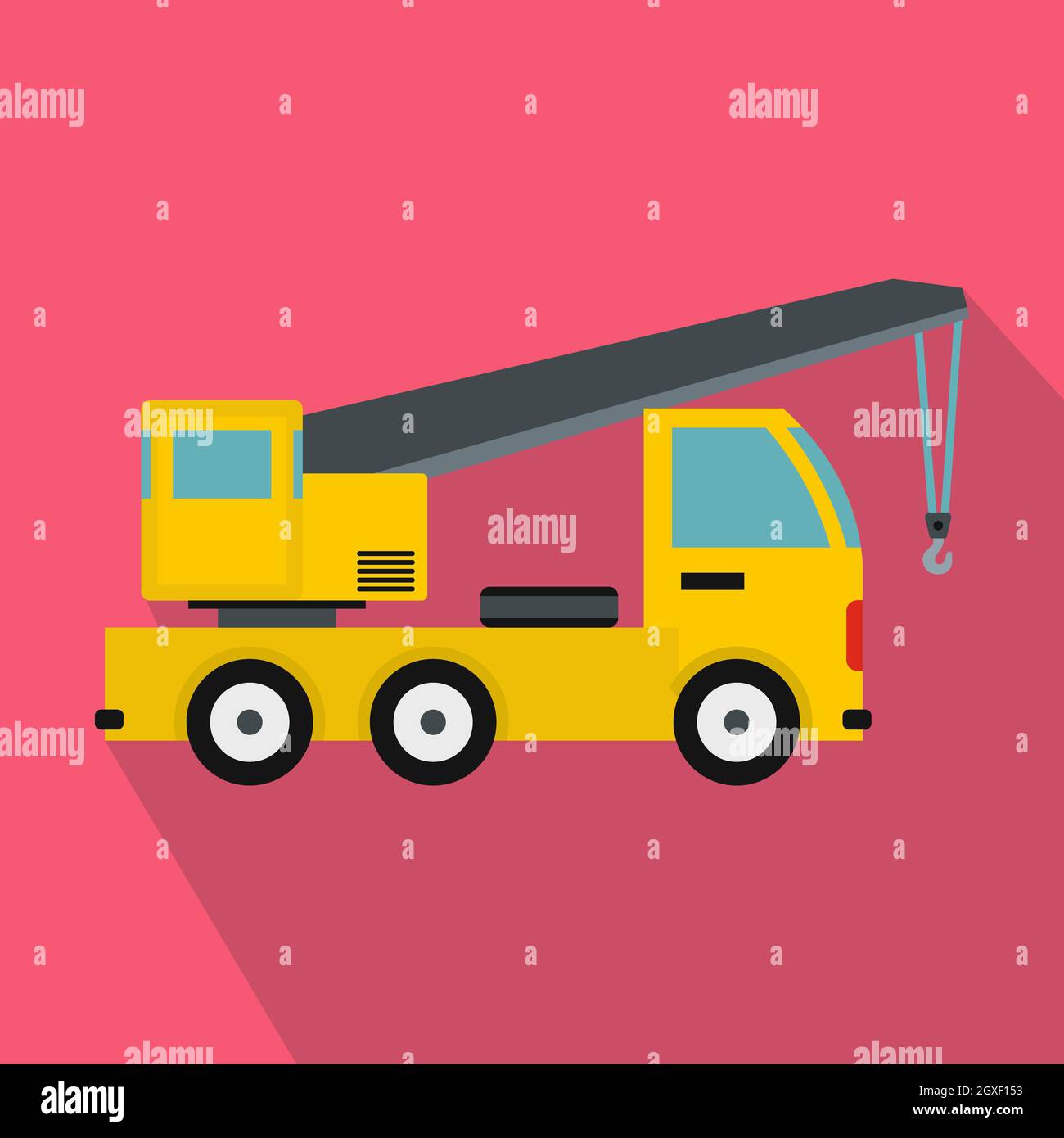 Truck mounted crane icon in flat style on a pink background Stock Photo ...