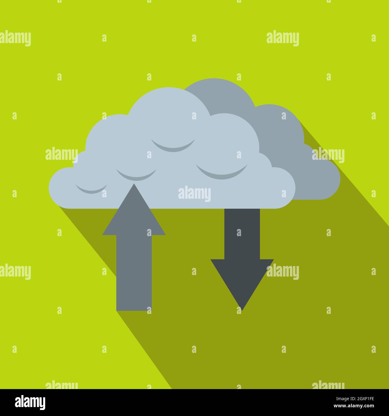 Clouds with arrows icon in flat style on a green background Stock Photo