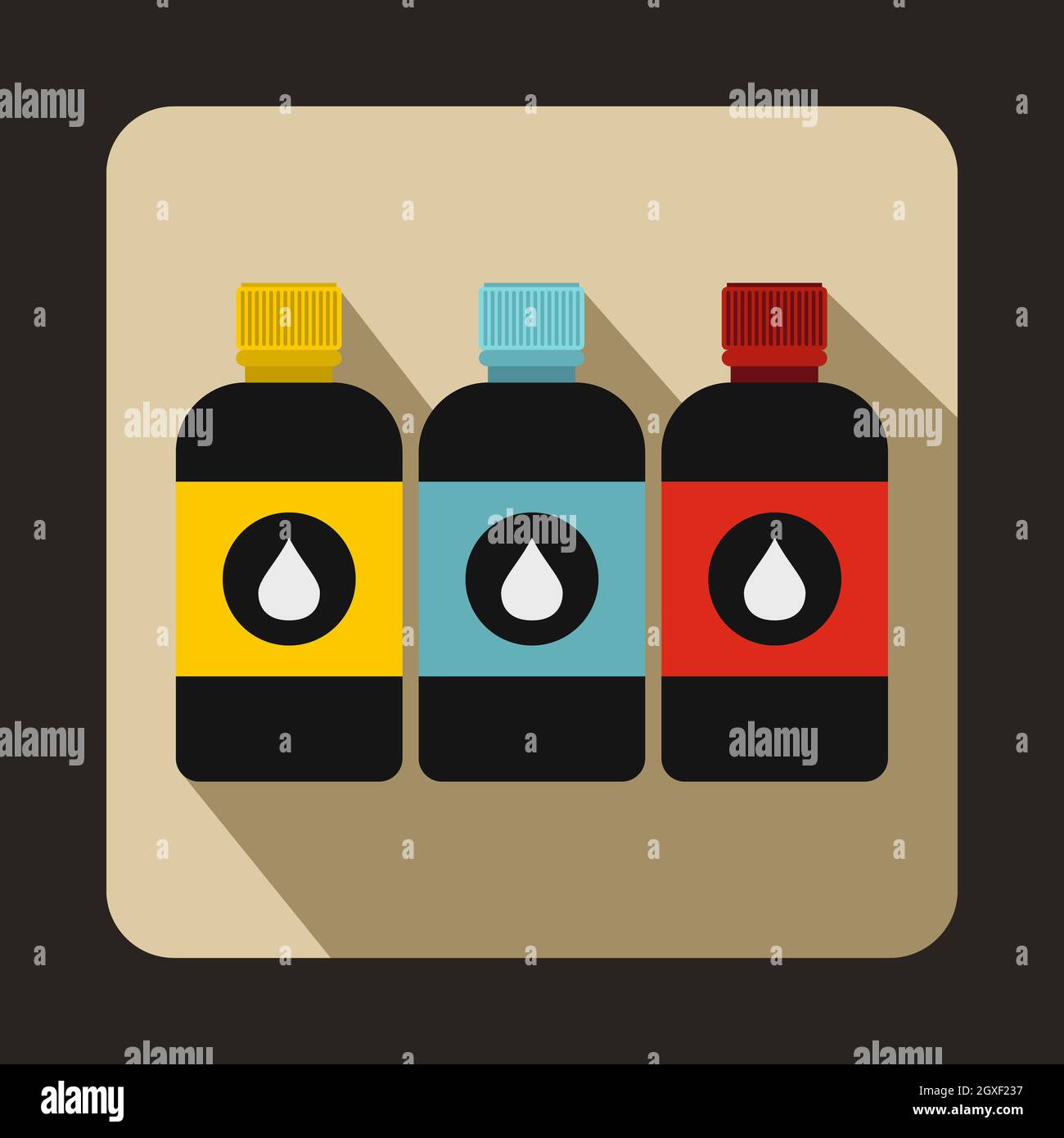 Printer ink bottles icon in flat style on a brown background Stock ...