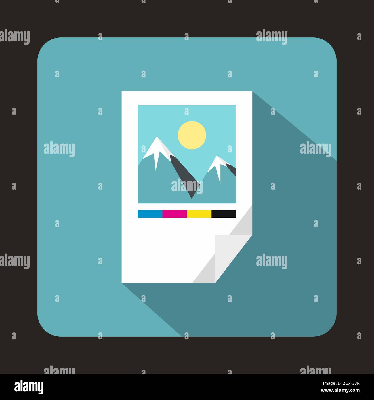 Tested ink paper with printer marks icon in flat style on a blue