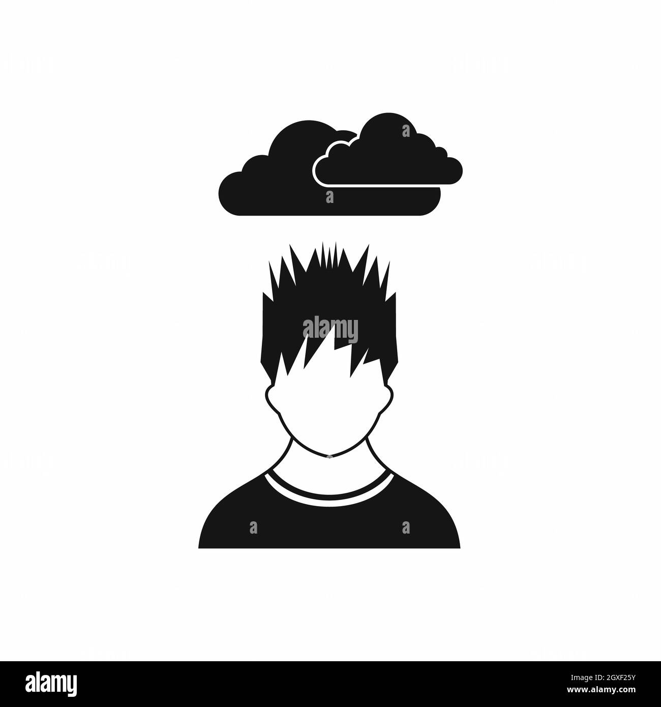Depressed man with dark cloud over his head icon in simple style ...