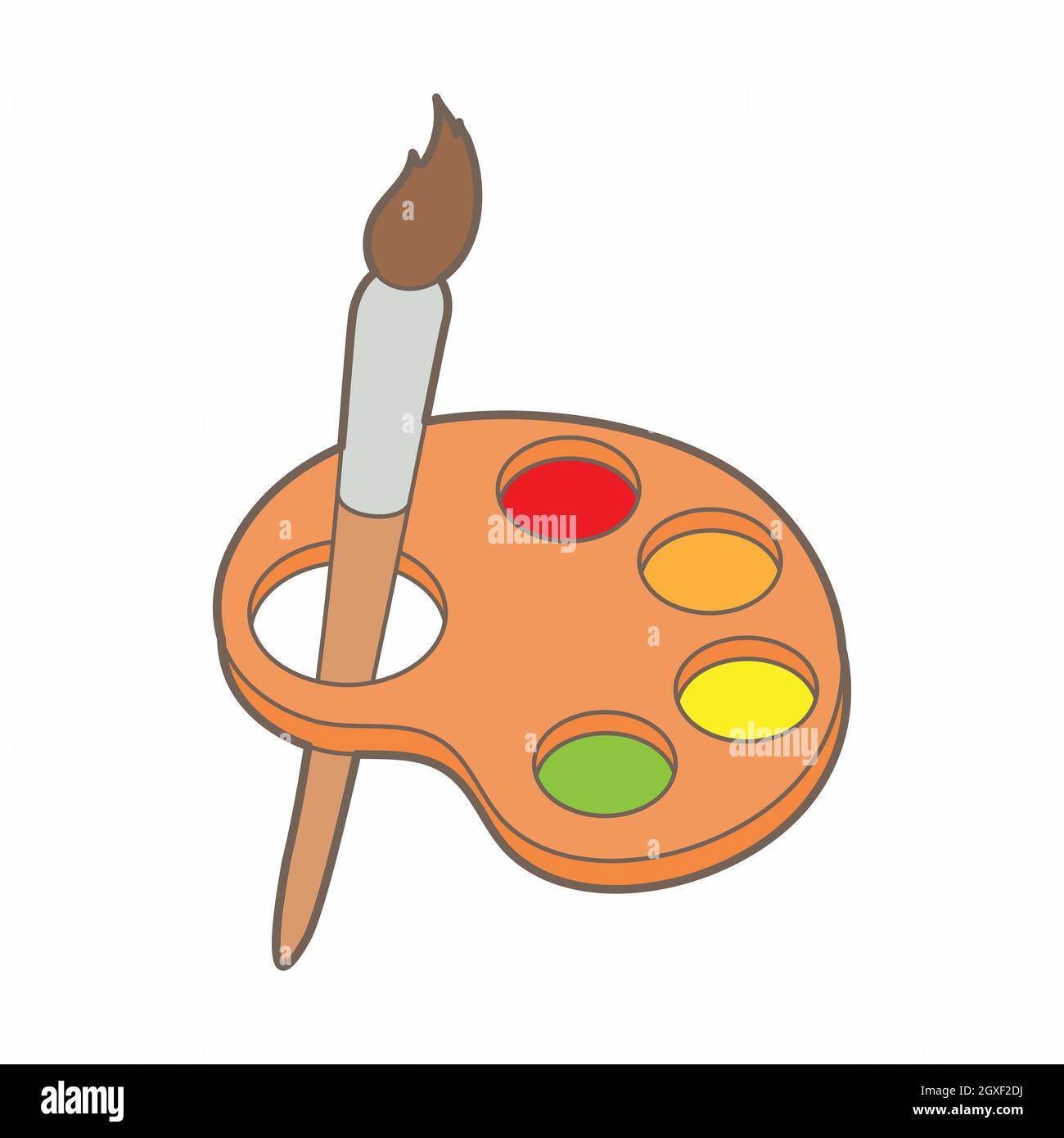 Art palette with paints wirh brush icon in cartoon style on a white ...
