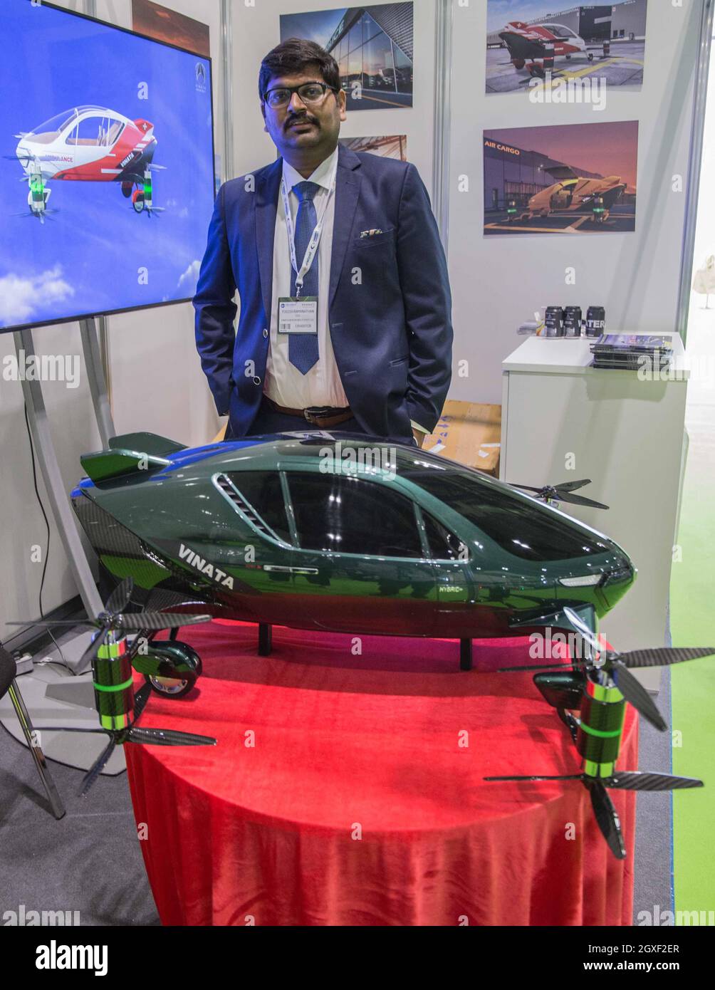 London UK 05 October 2021 The Hybrid Electric  EVTOL ,with a capacity of 250 kg , design for Border security ,Surveillance ,Disaster Management  and for commercial use, made in India  Paul Quezada-Neiman/Alamy live News Stock Photo