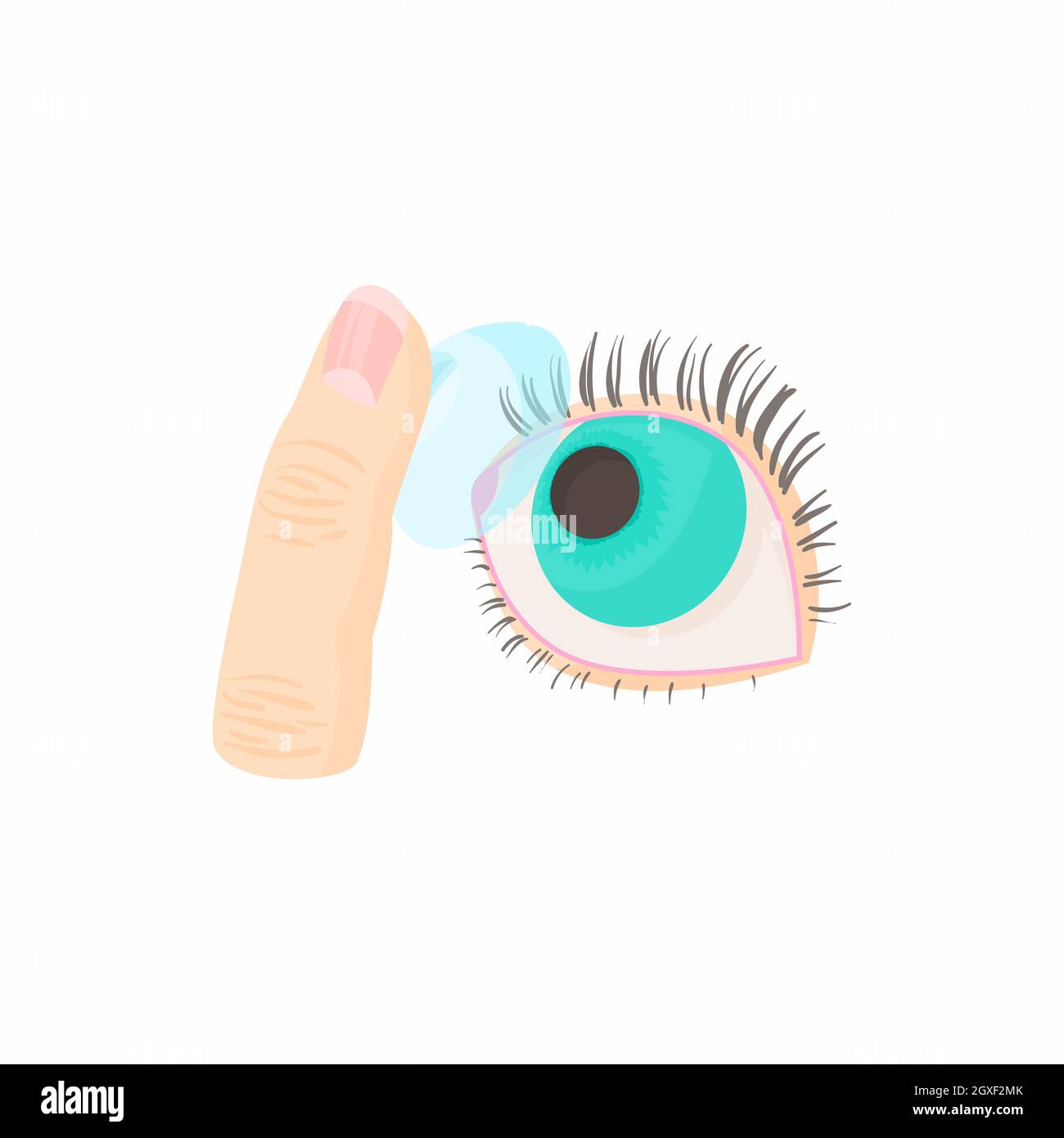 Inserting a contact lens in the eye icon in cartoon style on a white  background Stock Photo - Alamy