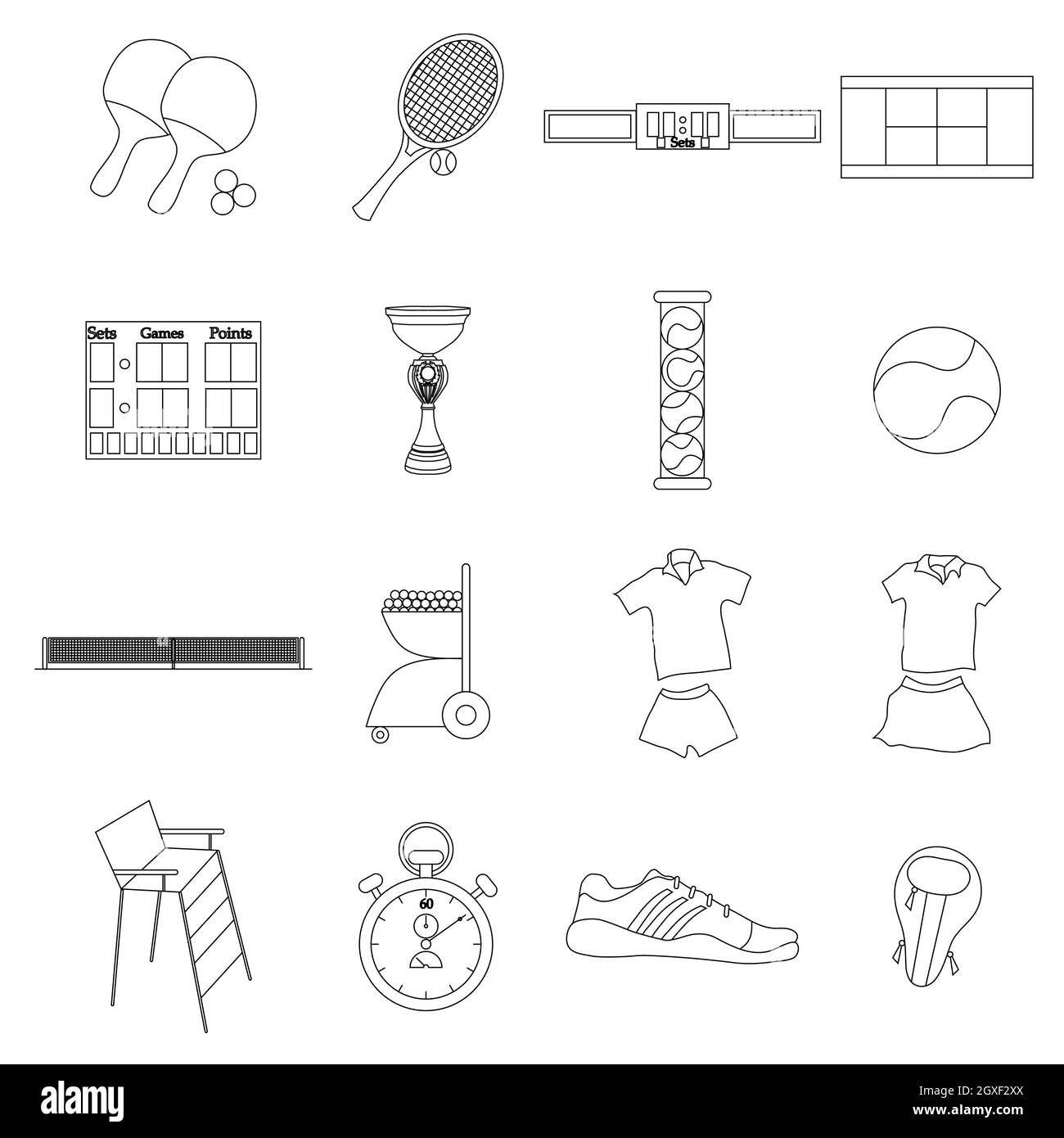 Tennis icons set in thin line style isolated on white background Stock ...