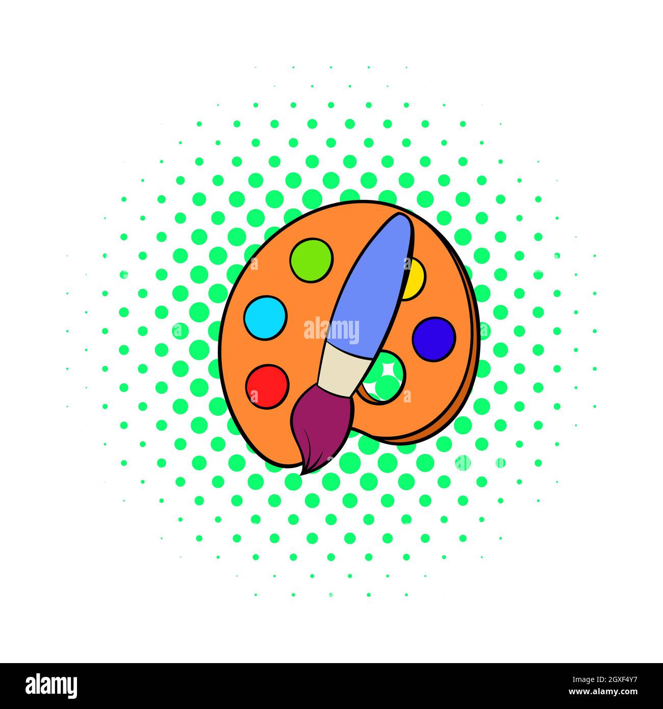 Art palette with paints and brush icon in comics style on a white ...