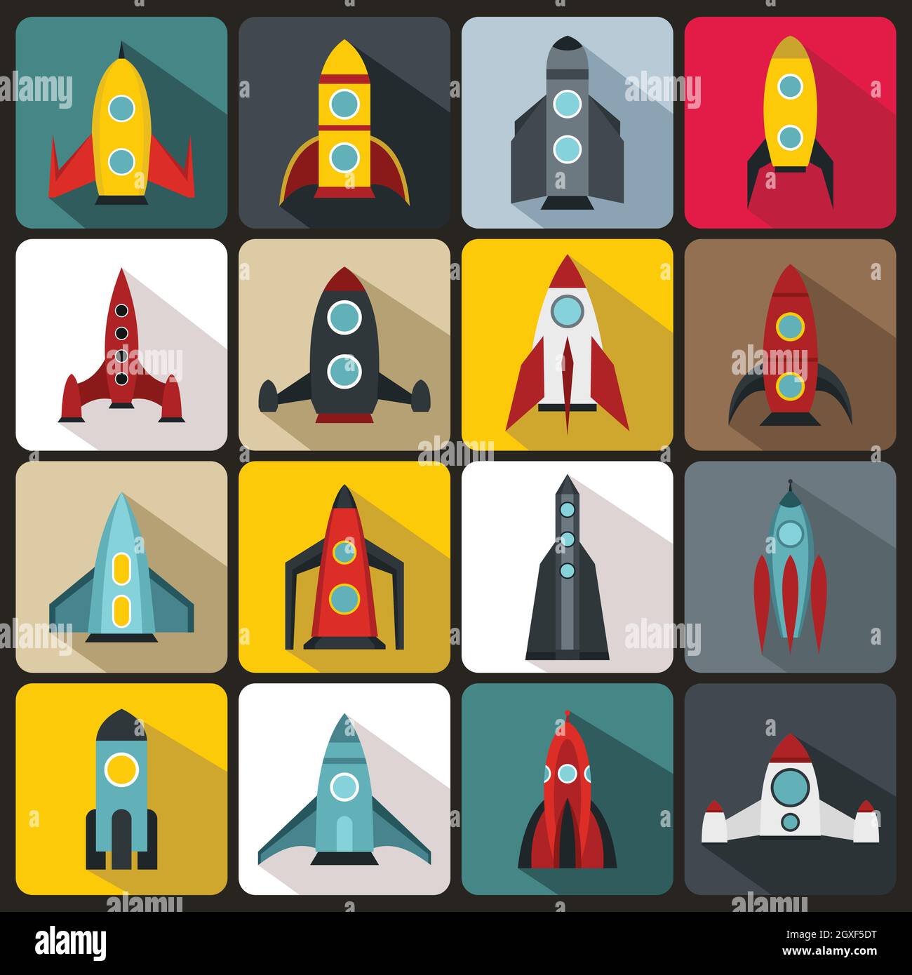 Rocket icons set in flat style for any design Stock Photo