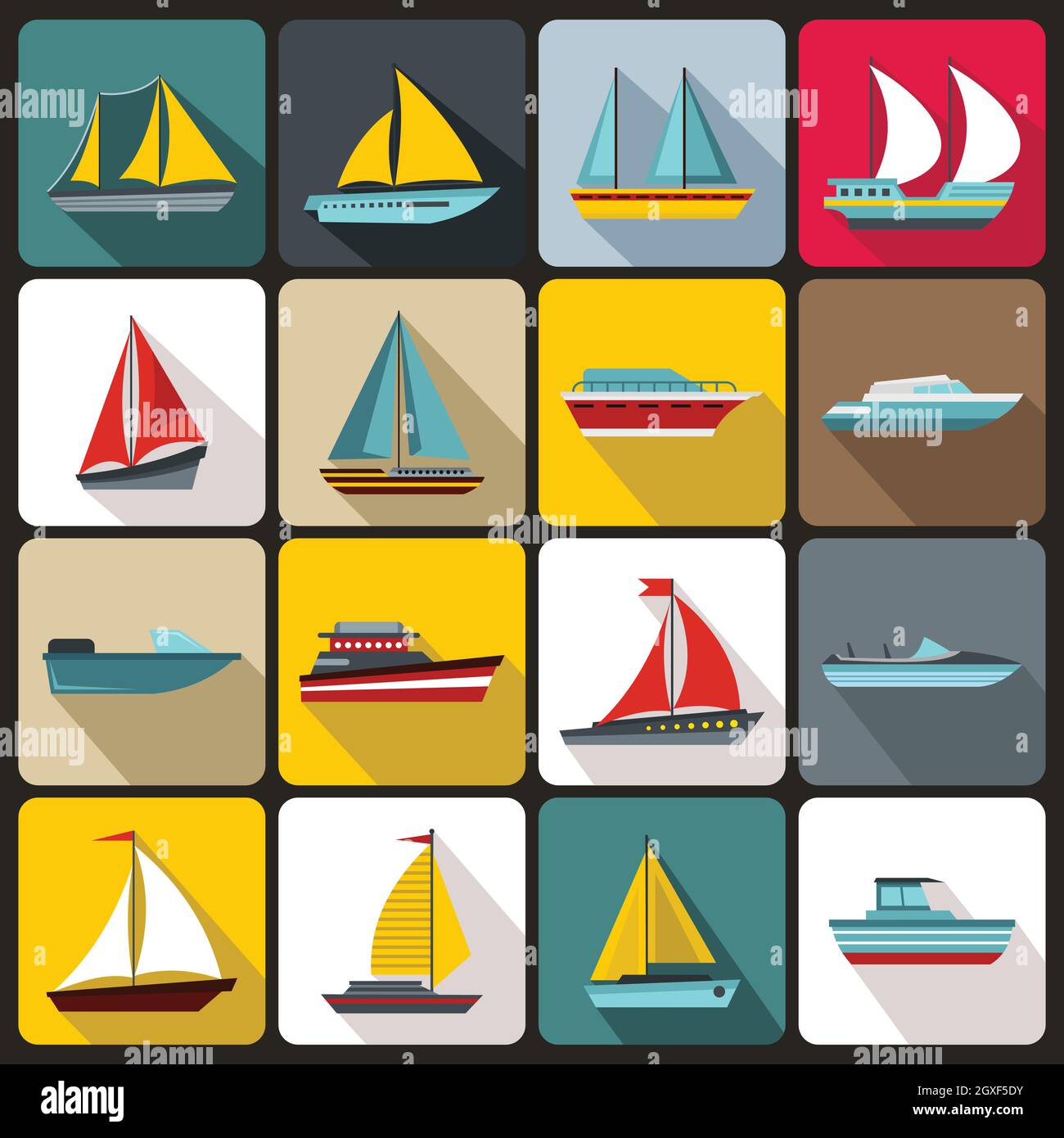 Boat and ship icons set in flat style for any design Stock Photo
