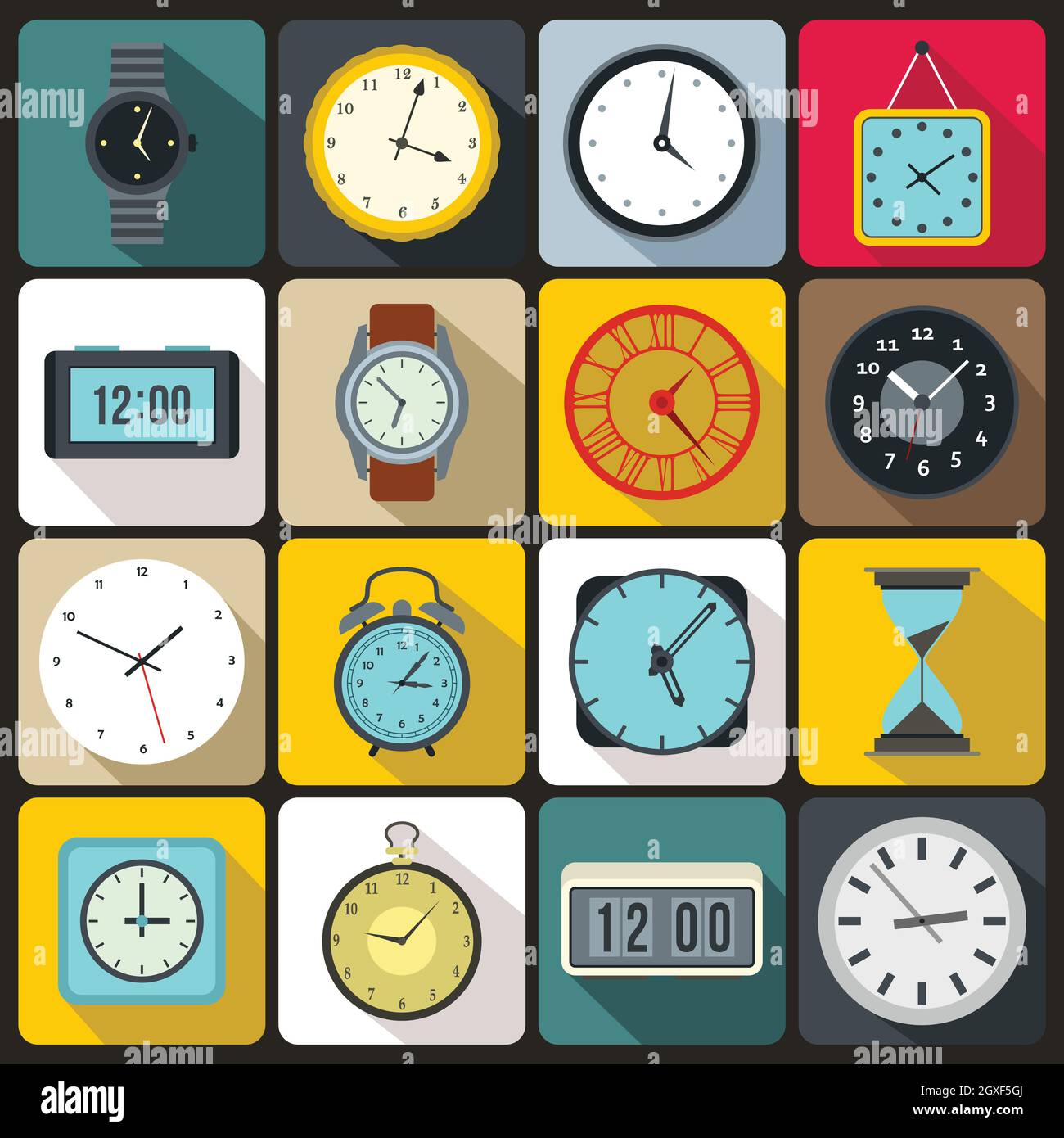 Time and Clock icons set in flat style for any design Stock Photo - Alamy