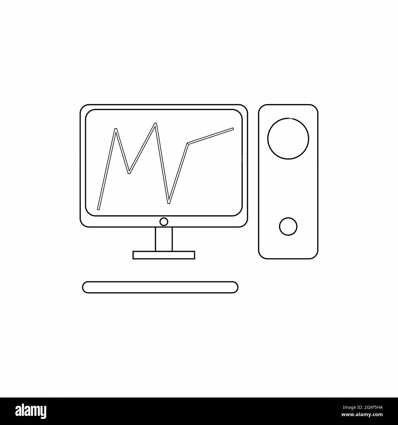 Graph in computer screen icon in thin line style isolated on white ...