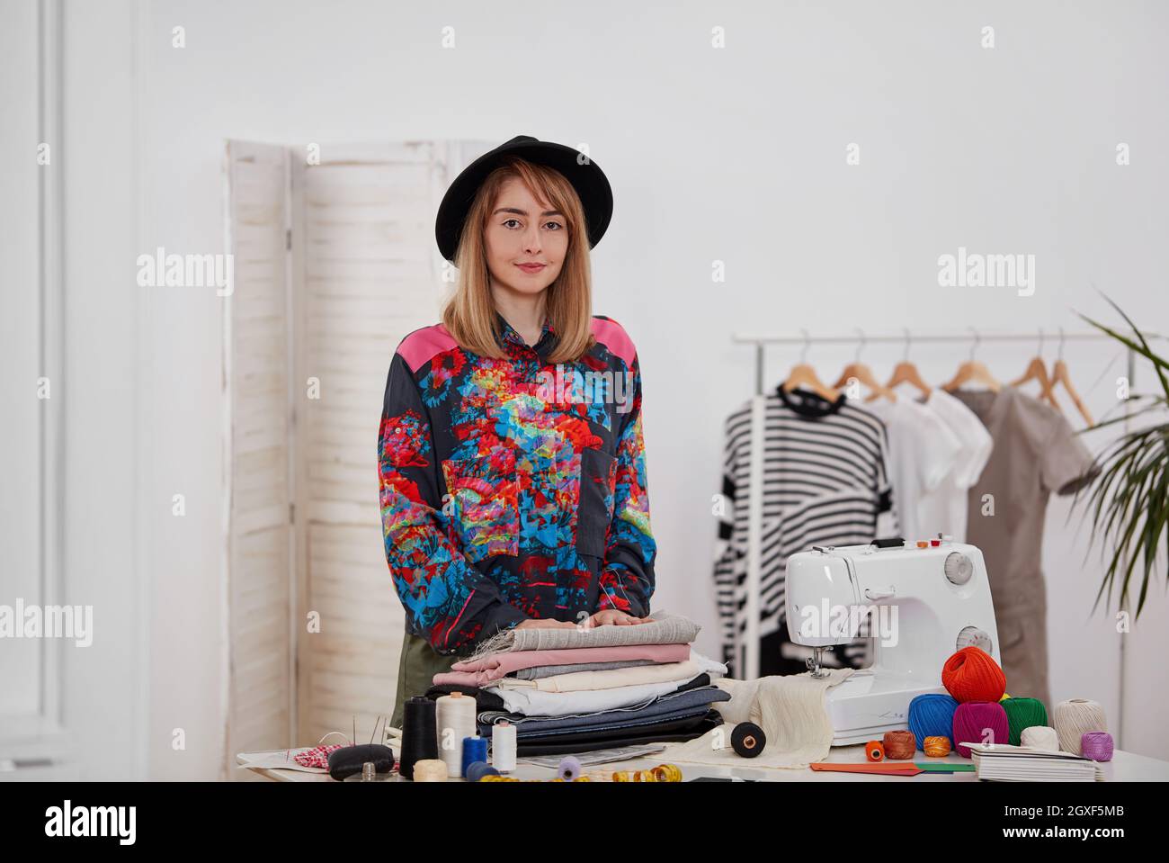 Seamstress woman in workshop Stock Photo
