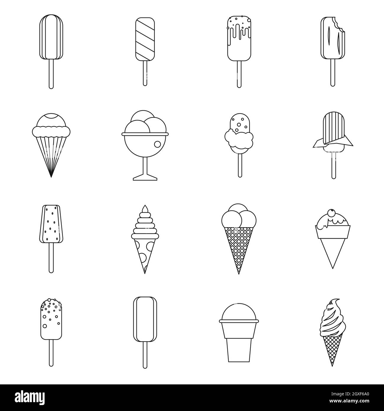 Ice cream icons set in outline style for any design Stock Photo